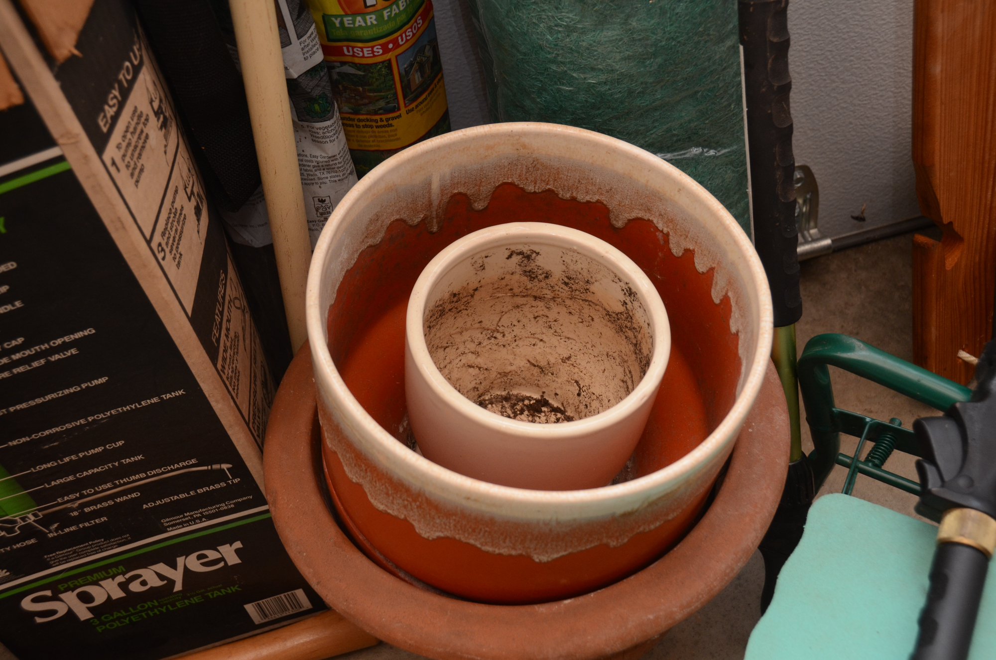 Rake, Electric Weed Trimmer, Planters, Reel Measuring Line, Tools and More