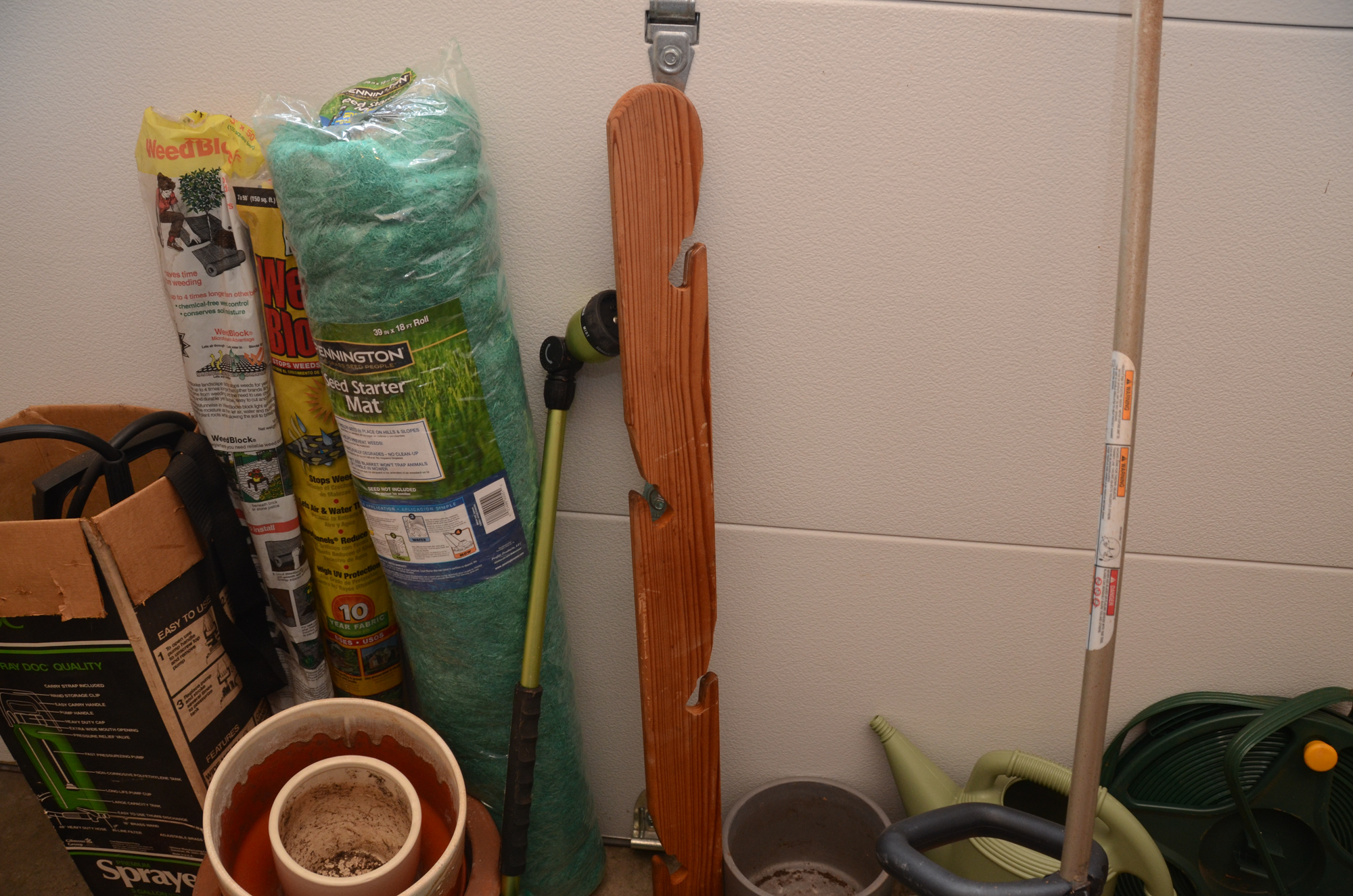 Rake, Electric Weed Trimmer, Planters, Reel Measuring Line, Tools and More