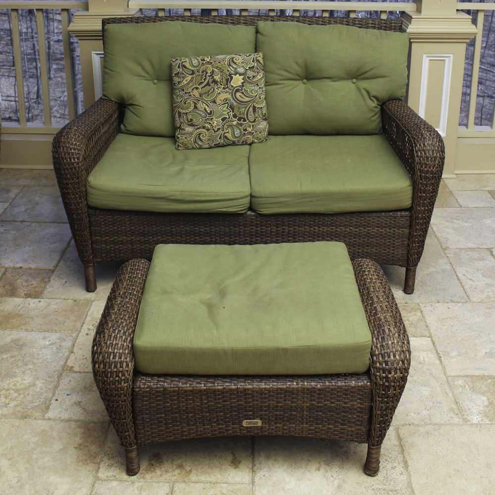 Martha Stewart Living Wicker Patio Loveseat and Ottoman