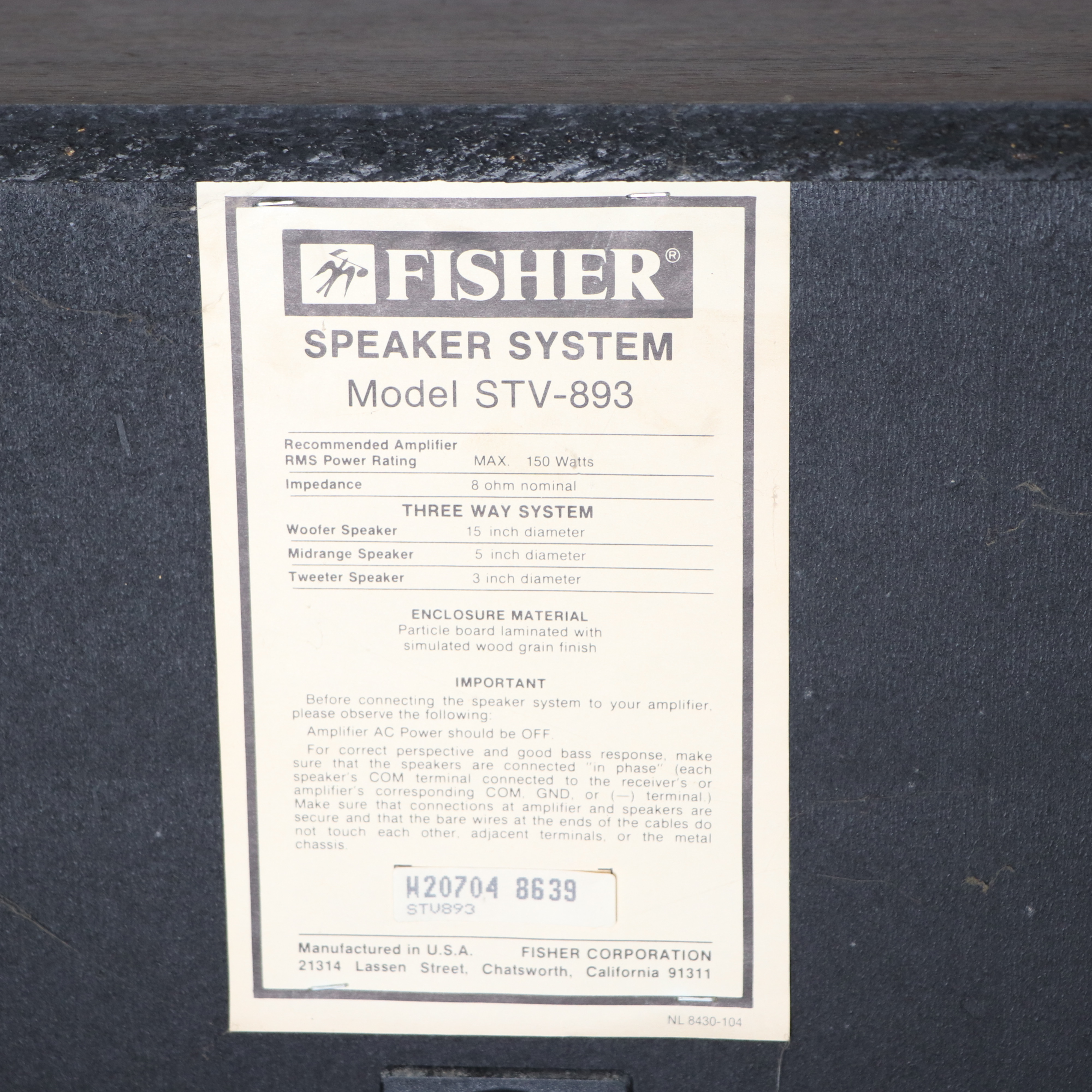Vintage Fisher STV-893 Floorstanding Speakers