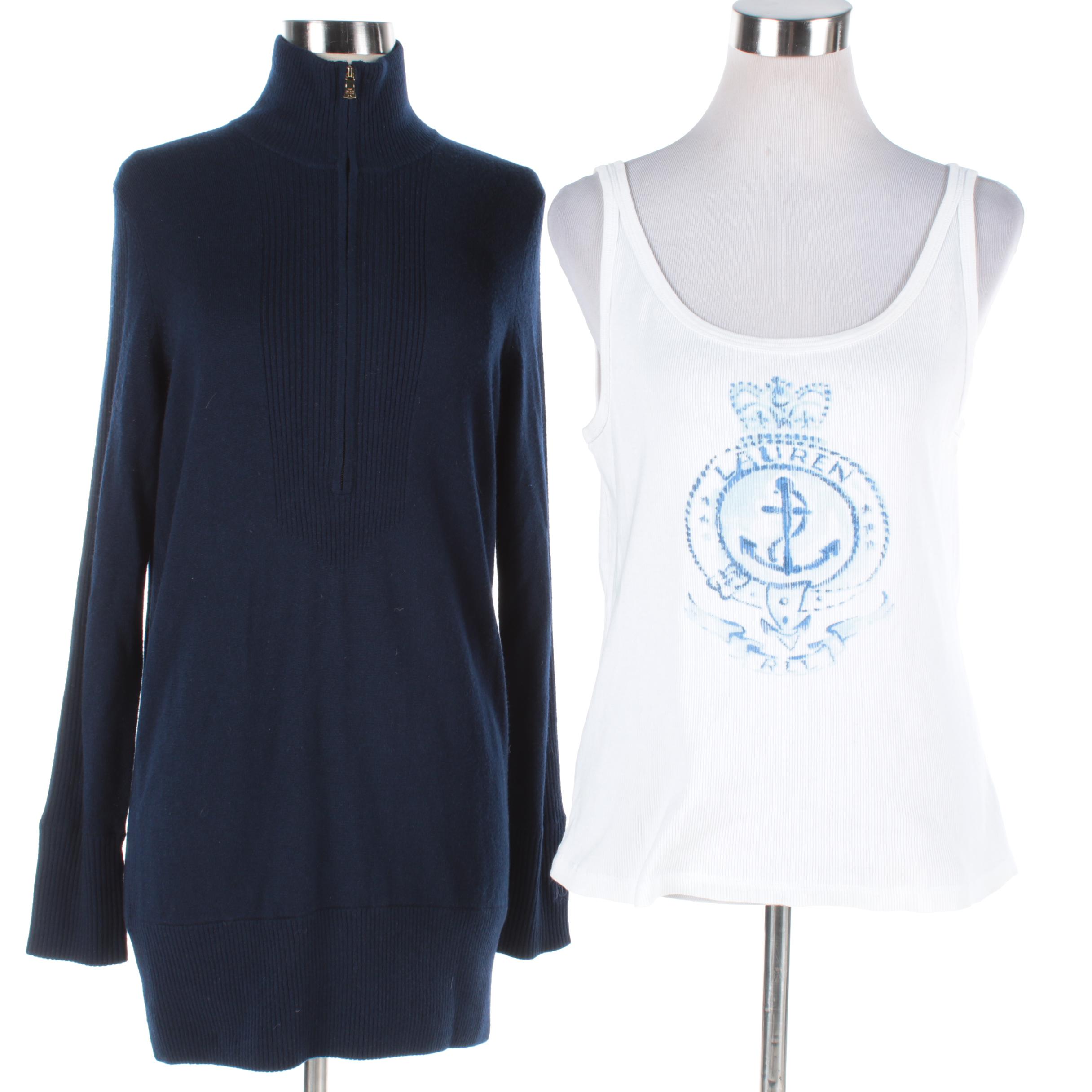 Women's Lauren Ralph Lauren Tank and Tory Burch Navy Zip-Up Sweater