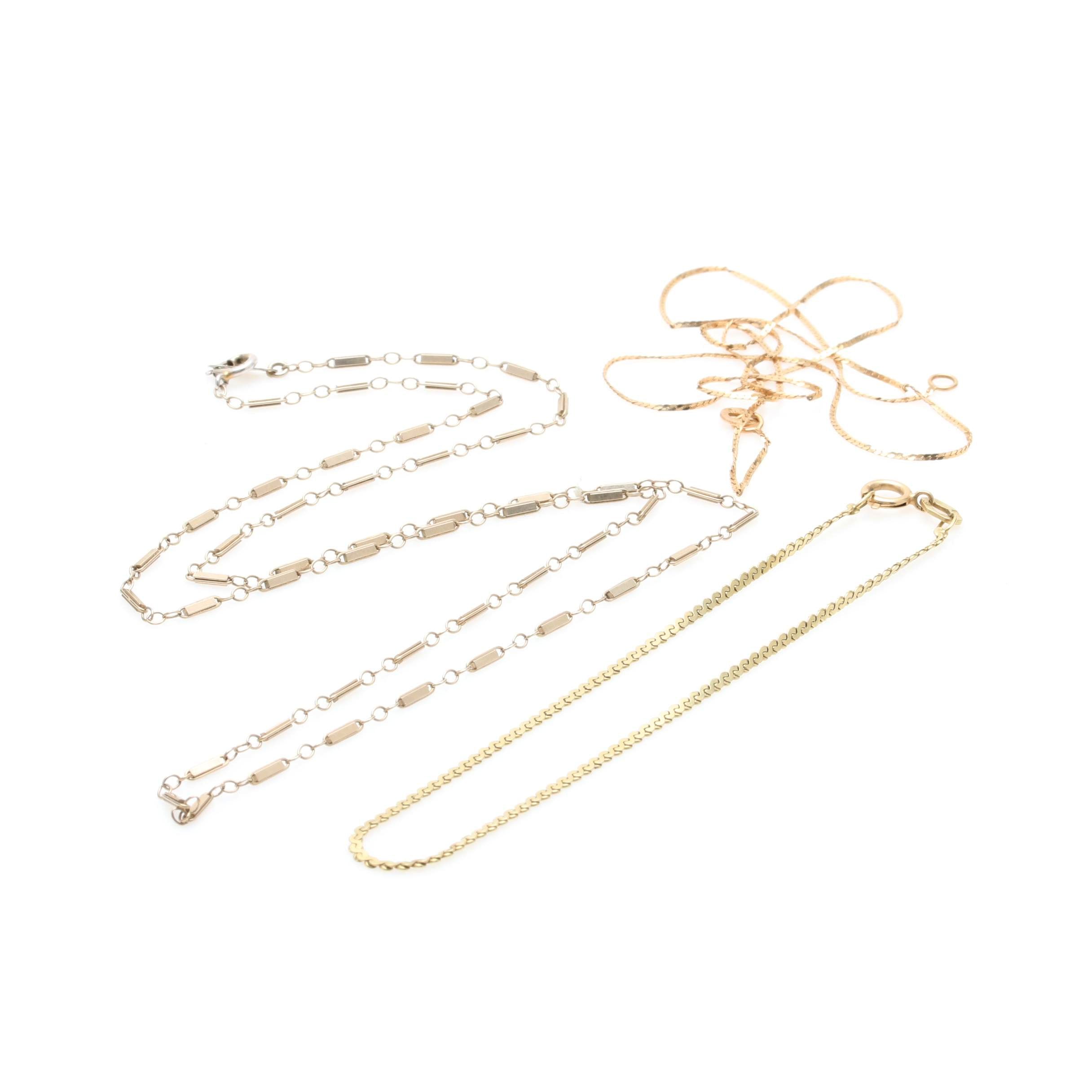 14K Yellow Gold Scrap Selection Including Bracelet, Necklace, and Chain