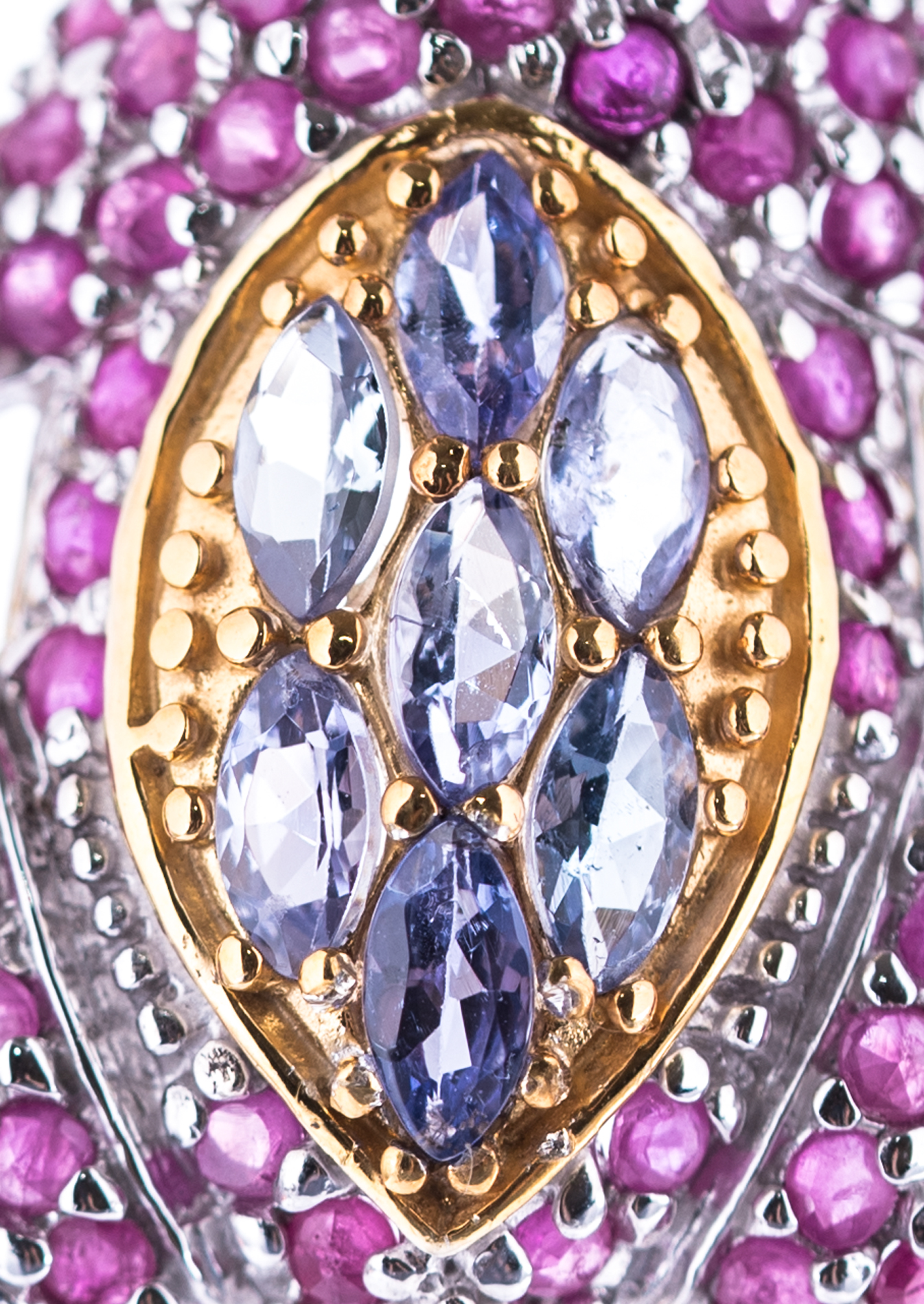 Sterling Silver and Gold Wash Accent Ruby, Tanzanite, and Sapphire Frog Ring