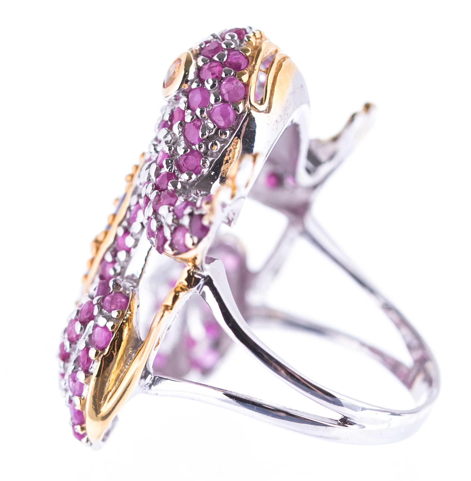 Sterling Silver and Gold Wash Accent Ruby, Tanzanite, and Sapphire Frog Ring