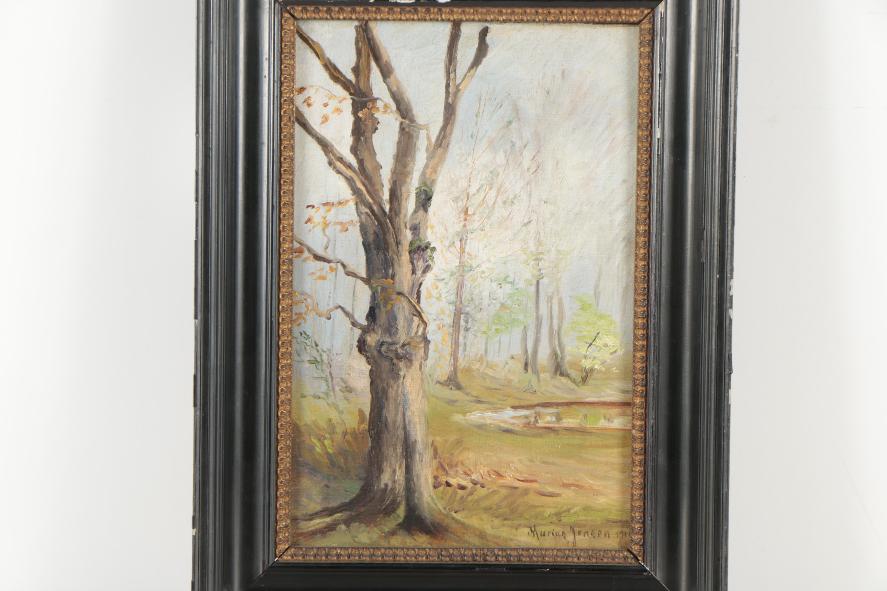 Marius Jensen Oil Painting of a Forest Landscape