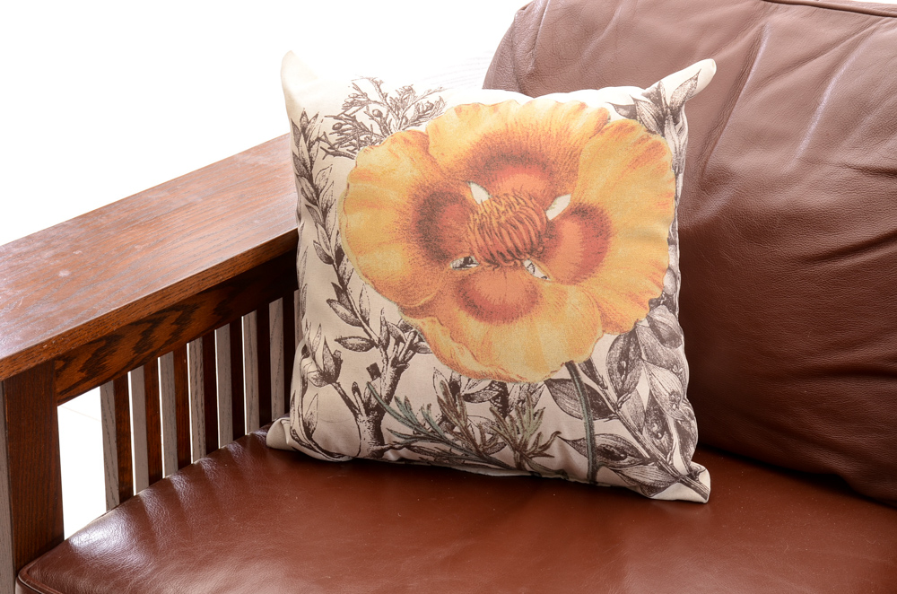 Arts and Crafts Style Oak and Leather Sofa by Bassett