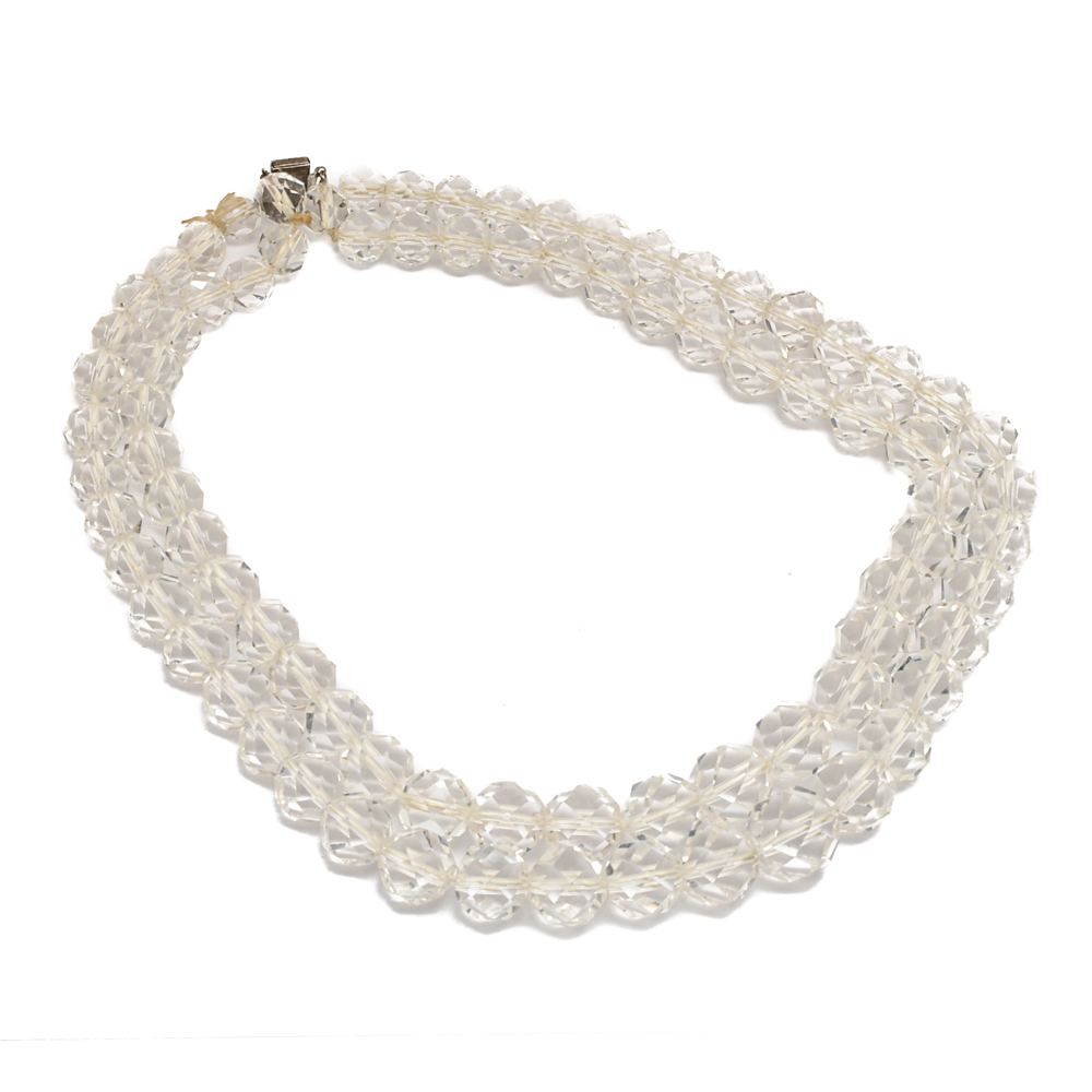 Faceted Rock Quartz Crystal Necklace with Sterling Silver Clasp