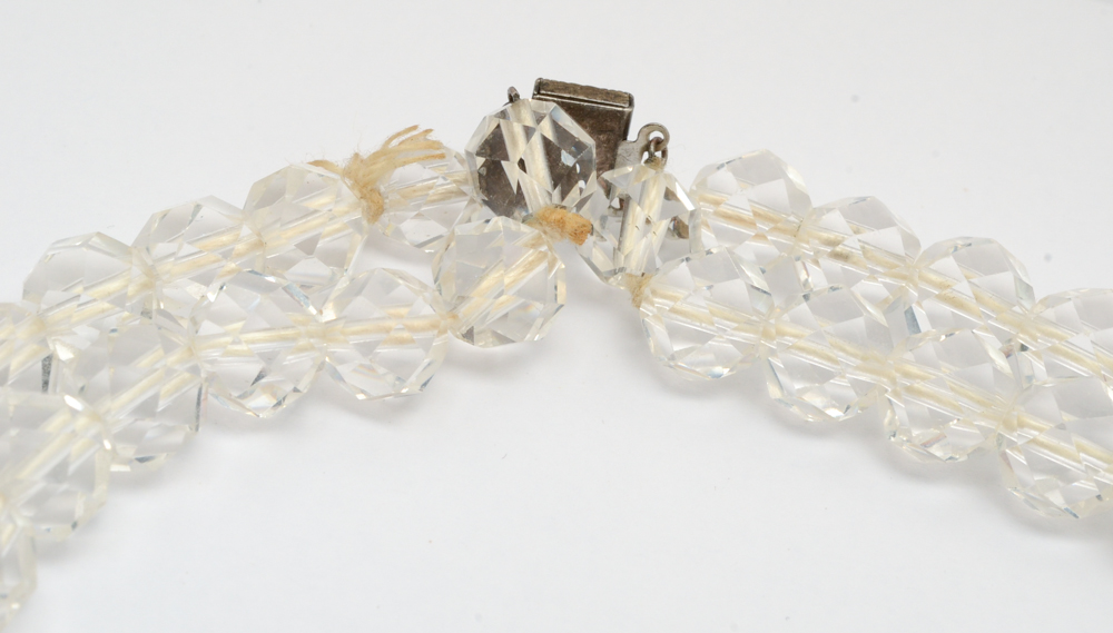 Faceted Rock Quartz Crystal Necklace with Sterling Silver Clasp