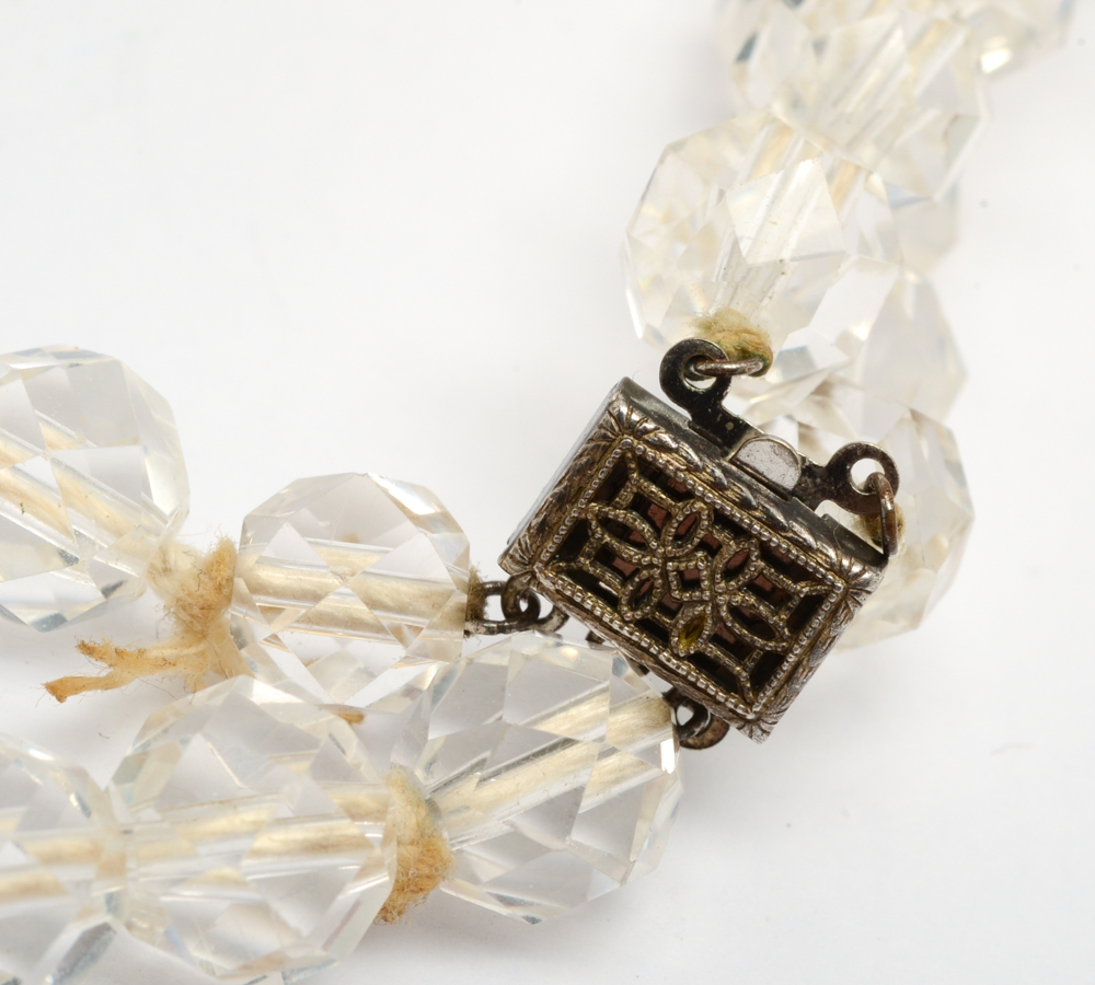 Faceted Rock Quartz Crystal Necklace with Sterling Silver Clasp