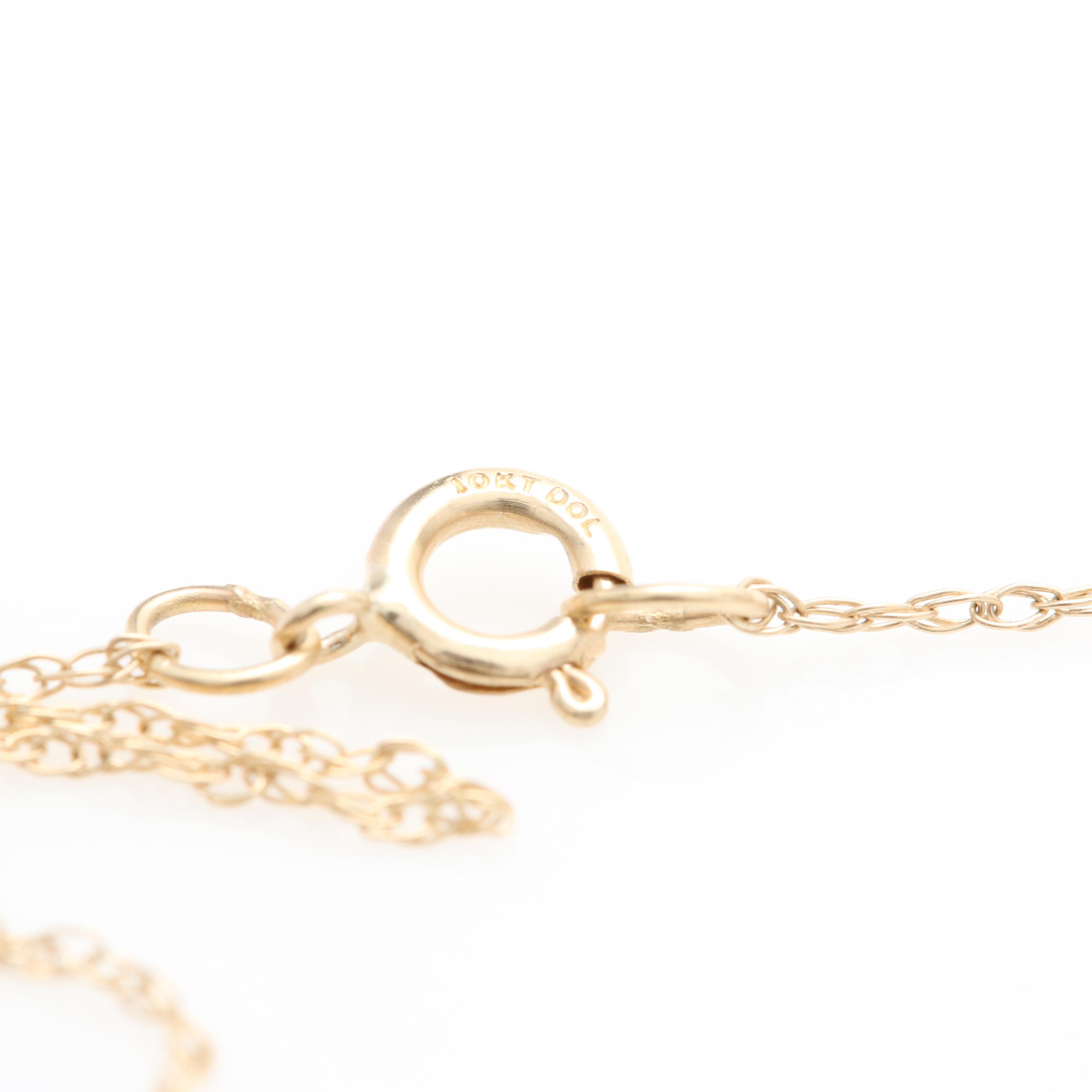 10K Yellow Gold Gemstone and Diamond Heart Pendant Necklace