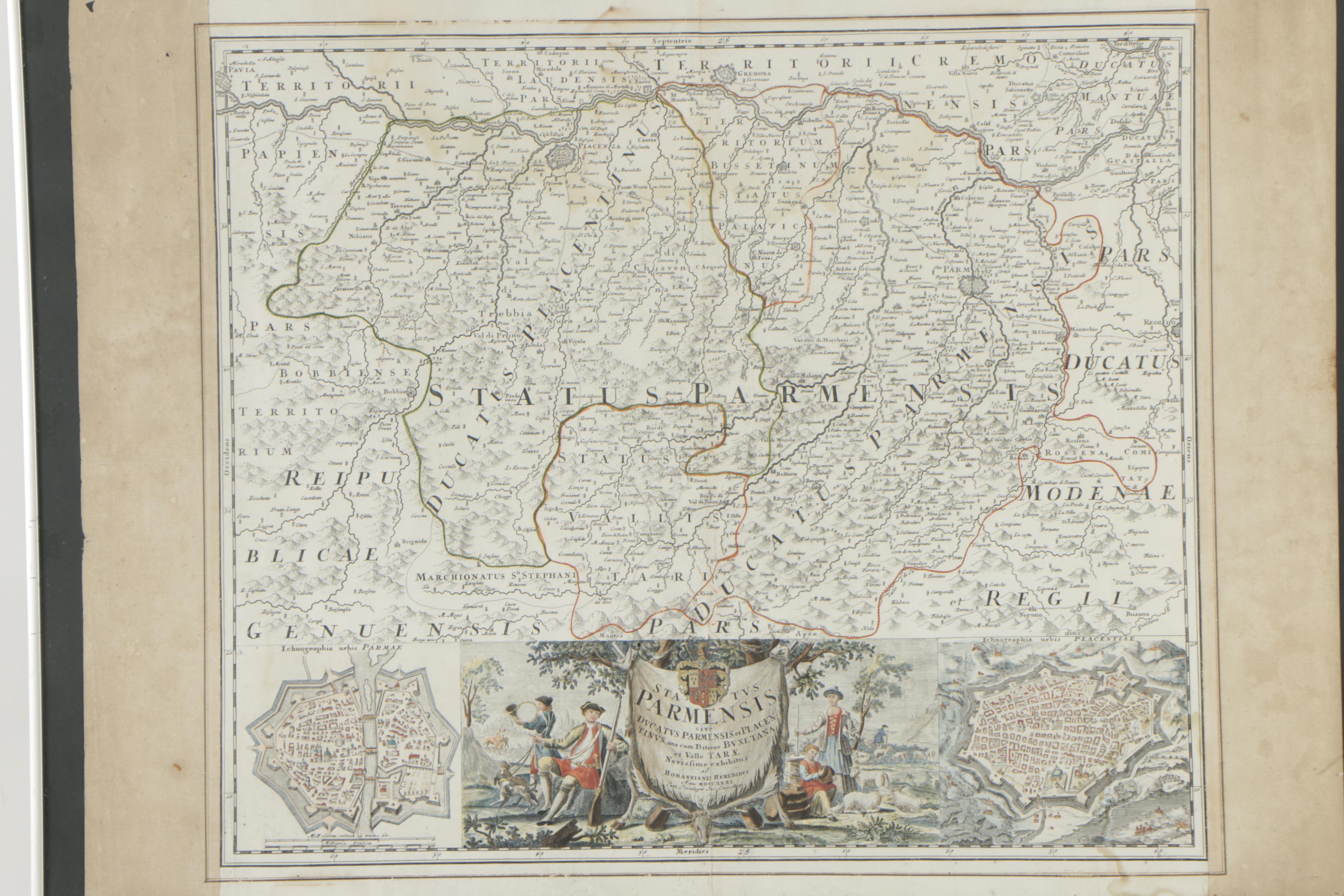 1731 Hand-Colored Engraved Map "Status Parmensis"