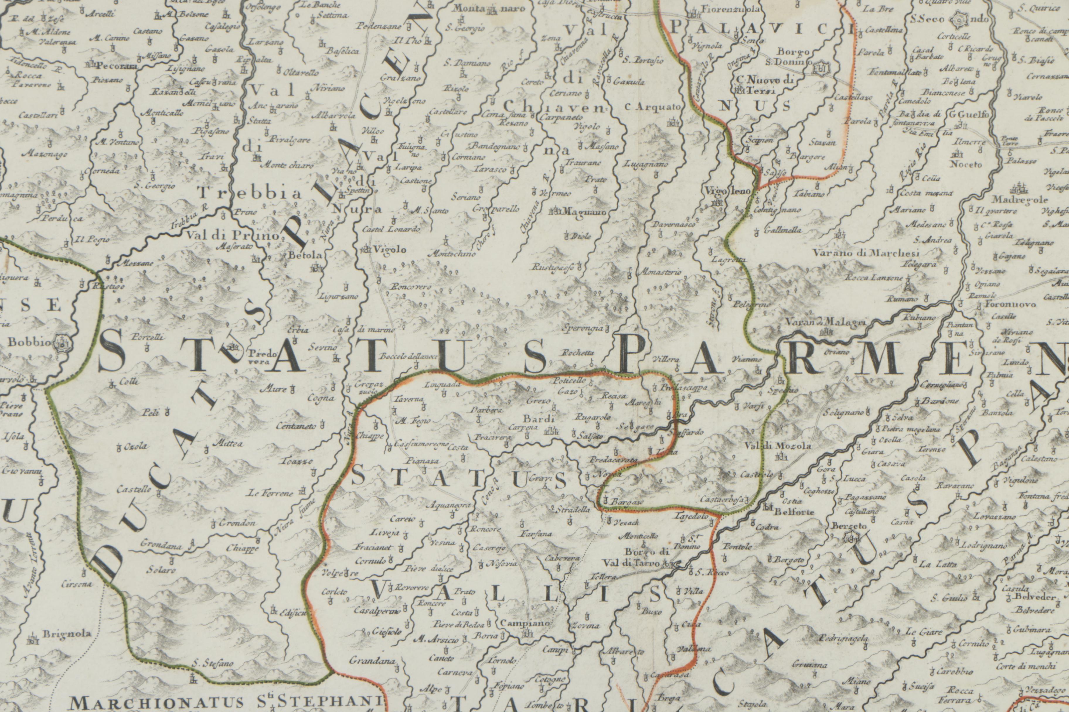 1731 Hand-Colored Engraved Map "Status Parmensis"