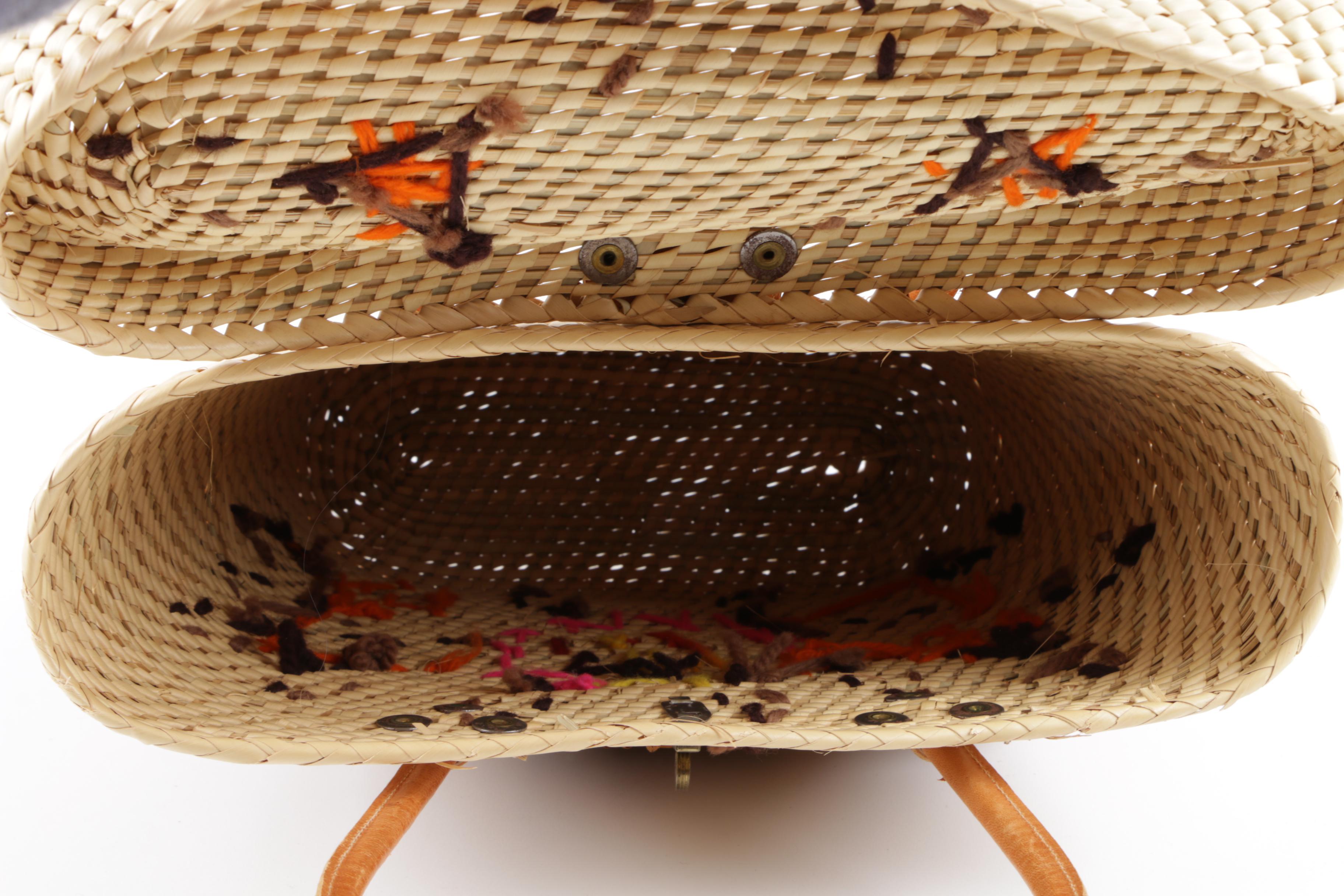 Vintage Raffia Tote with Leather Handles