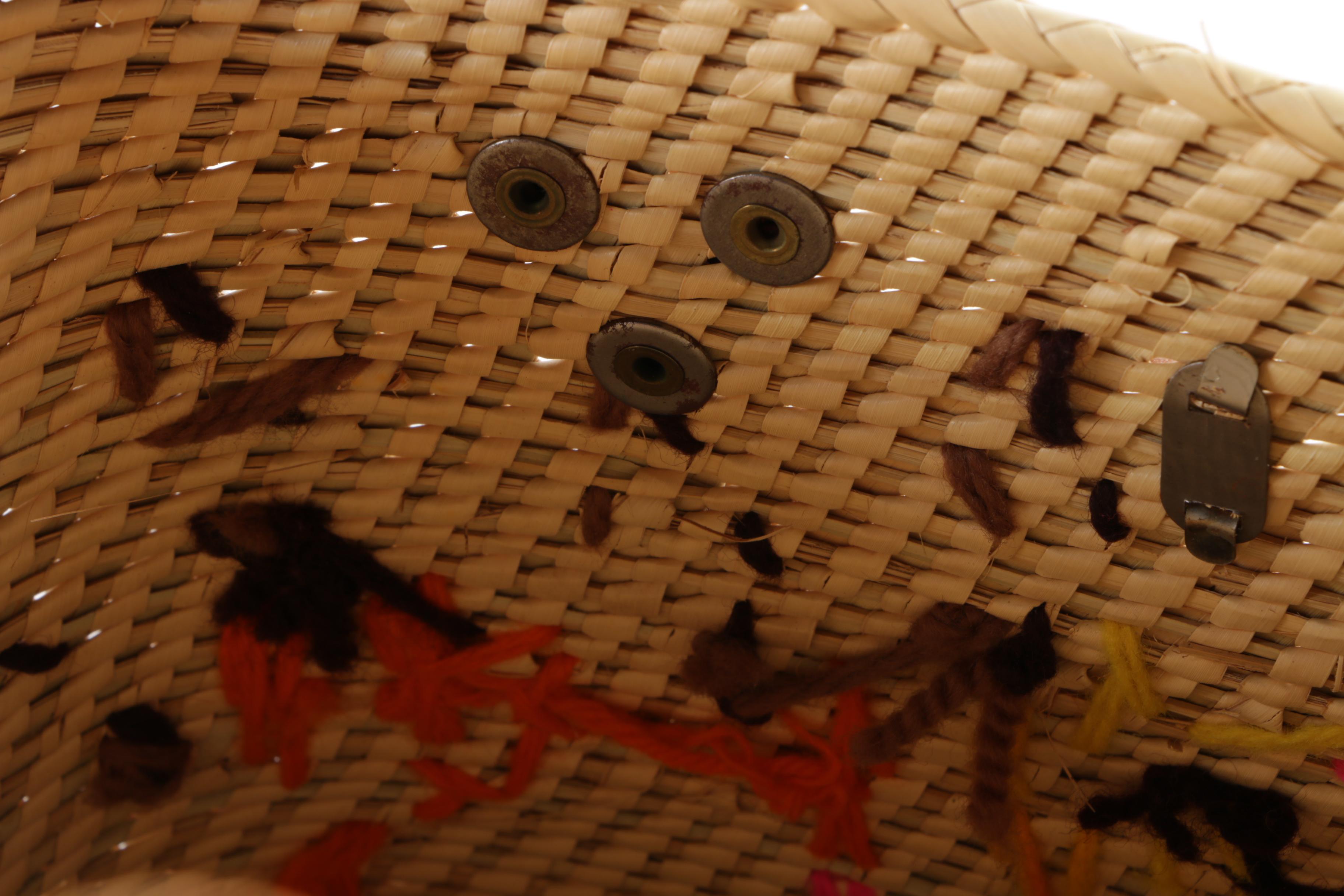 Vintage Raffia Tote with Leather Handles