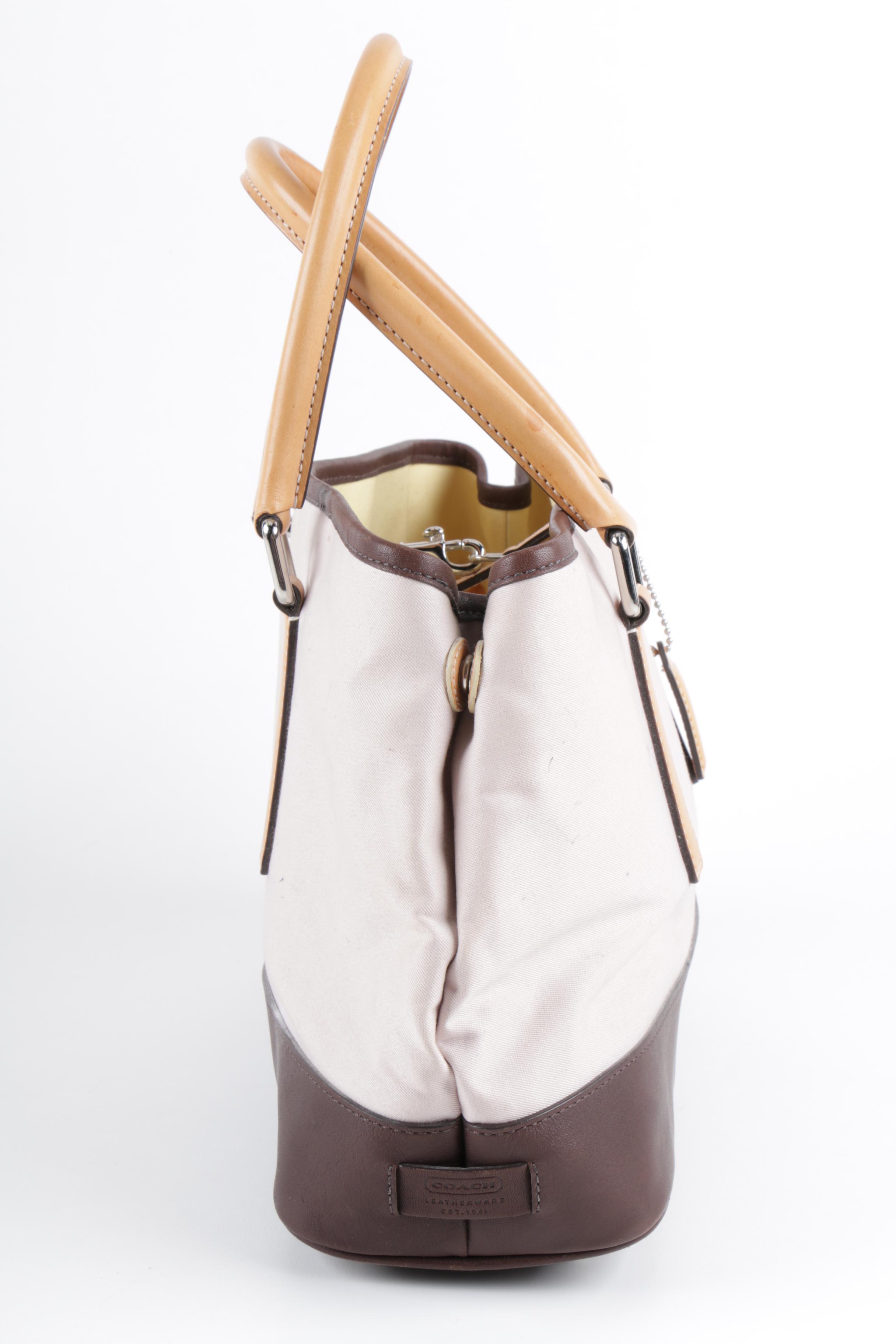 2001 Coach Hampton Canvas and Leather Carryall Tote