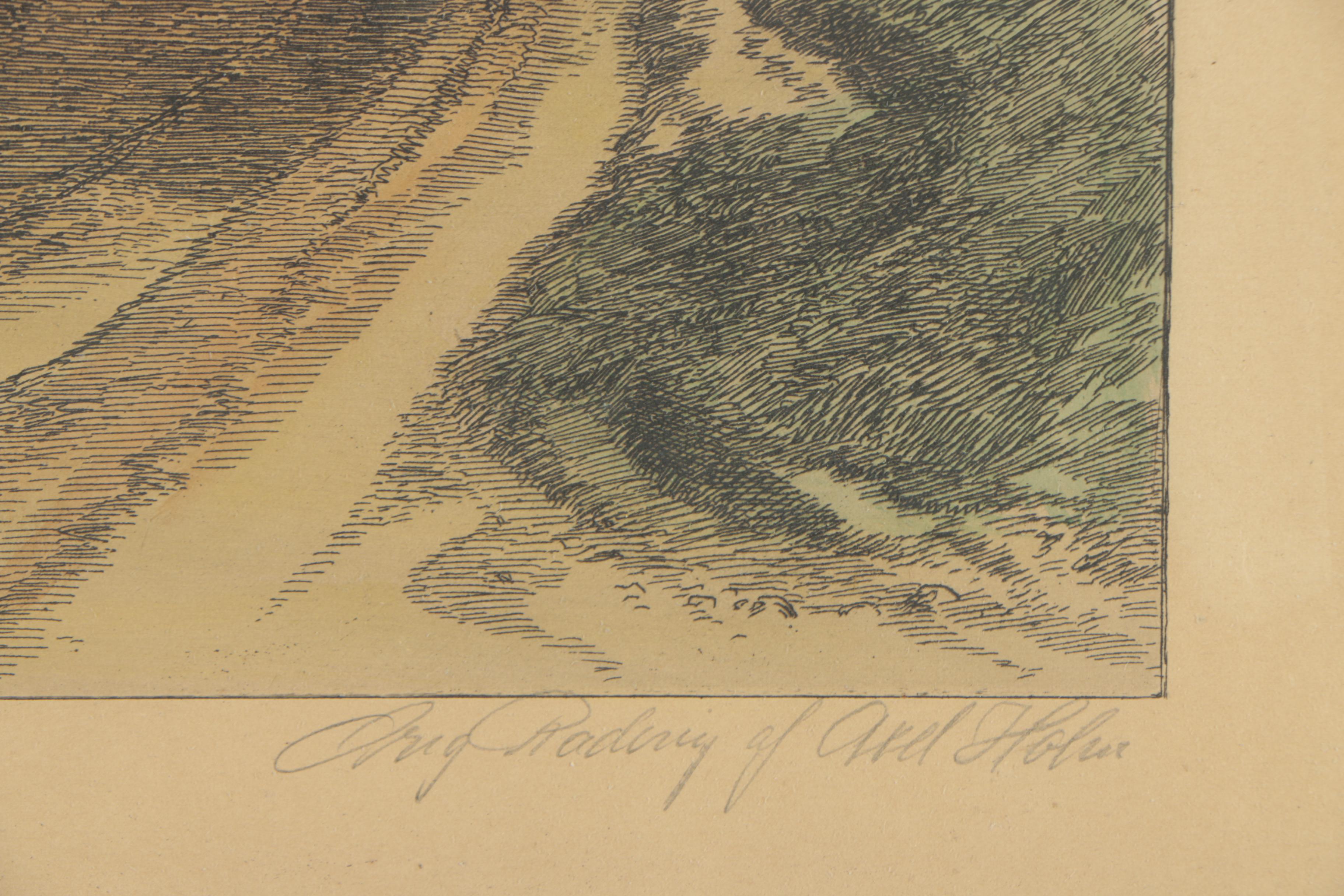 Axel Holm Colored Etching of Danish Lake Landscape