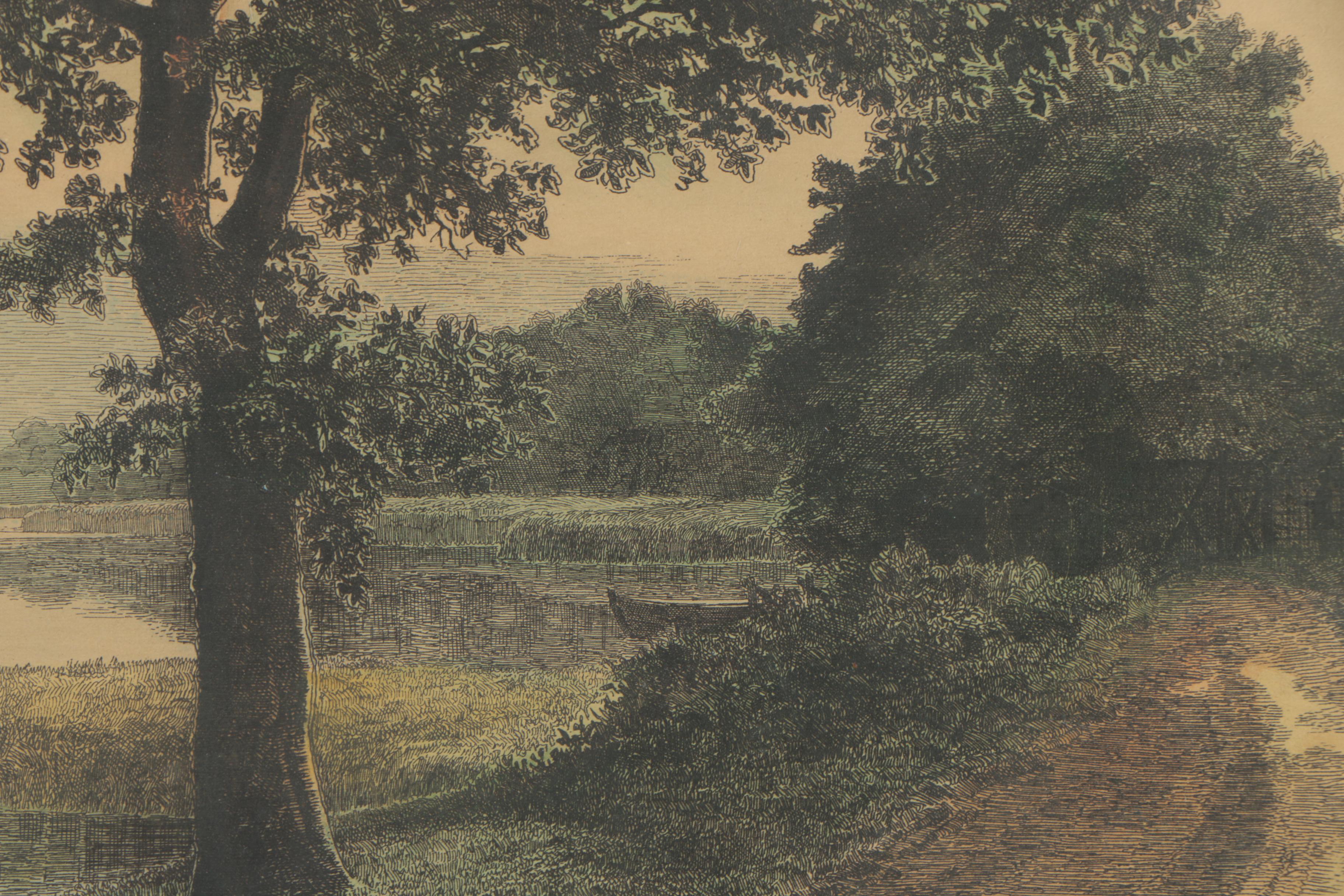 Axel Holm Colored Etching of Danish Lake Landscape