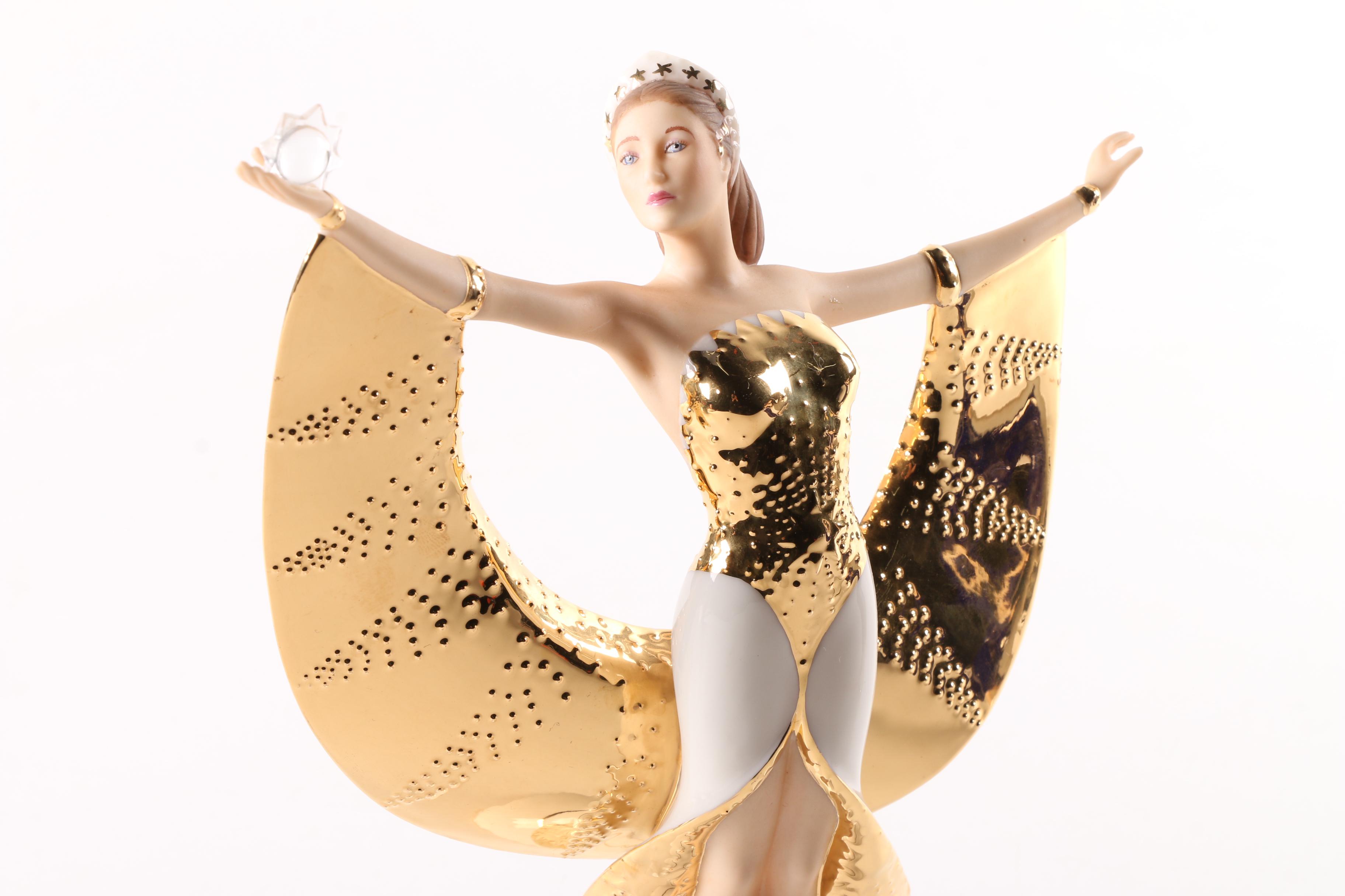 Franklin Mint "Moonlight in Platinum" and "Sunrise in Gold" Porcelain Figurines