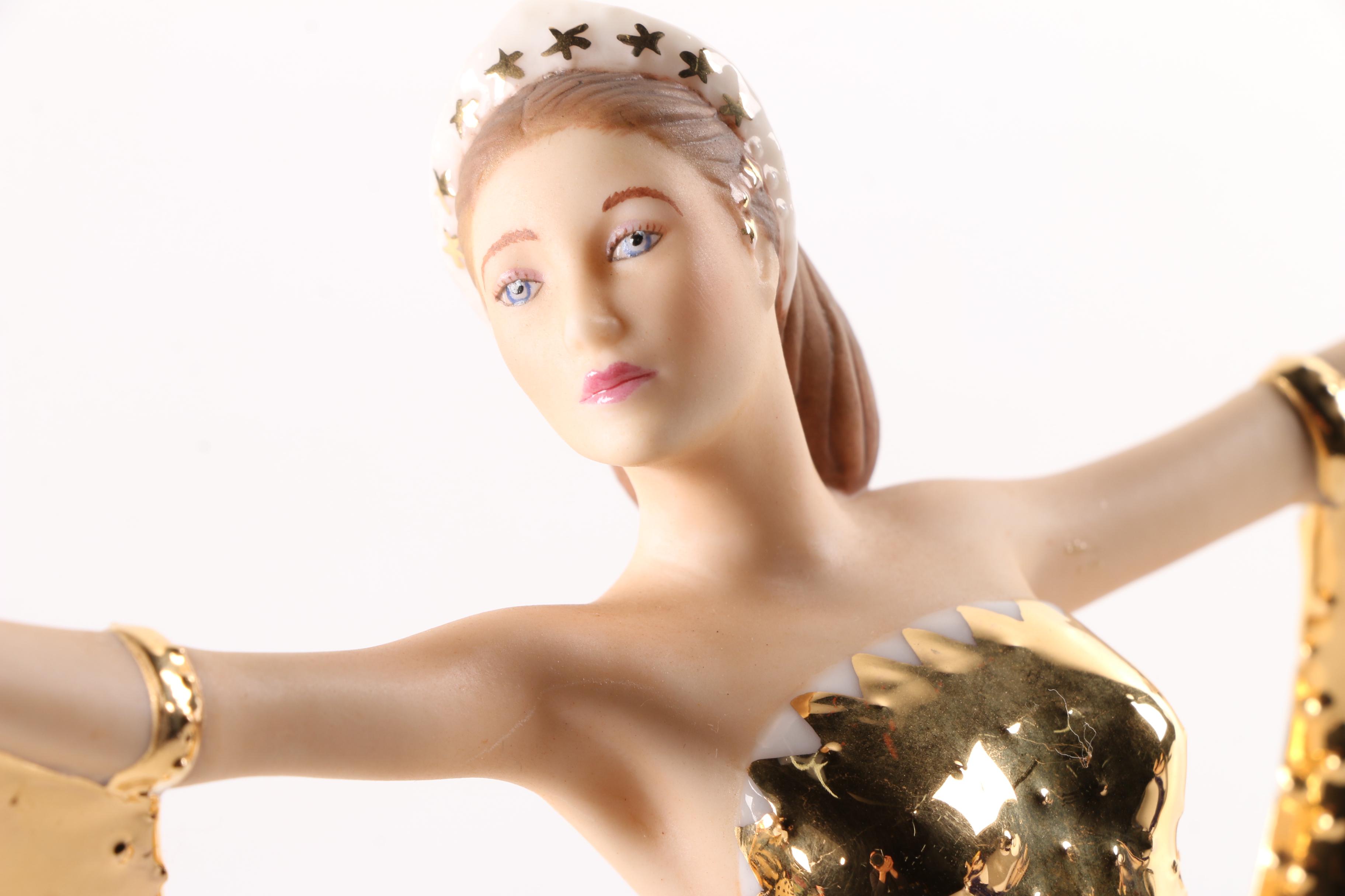 Franklin Mint "Moonlight in Platinum" and "Sunrise in Gold" Porcelain Figurines