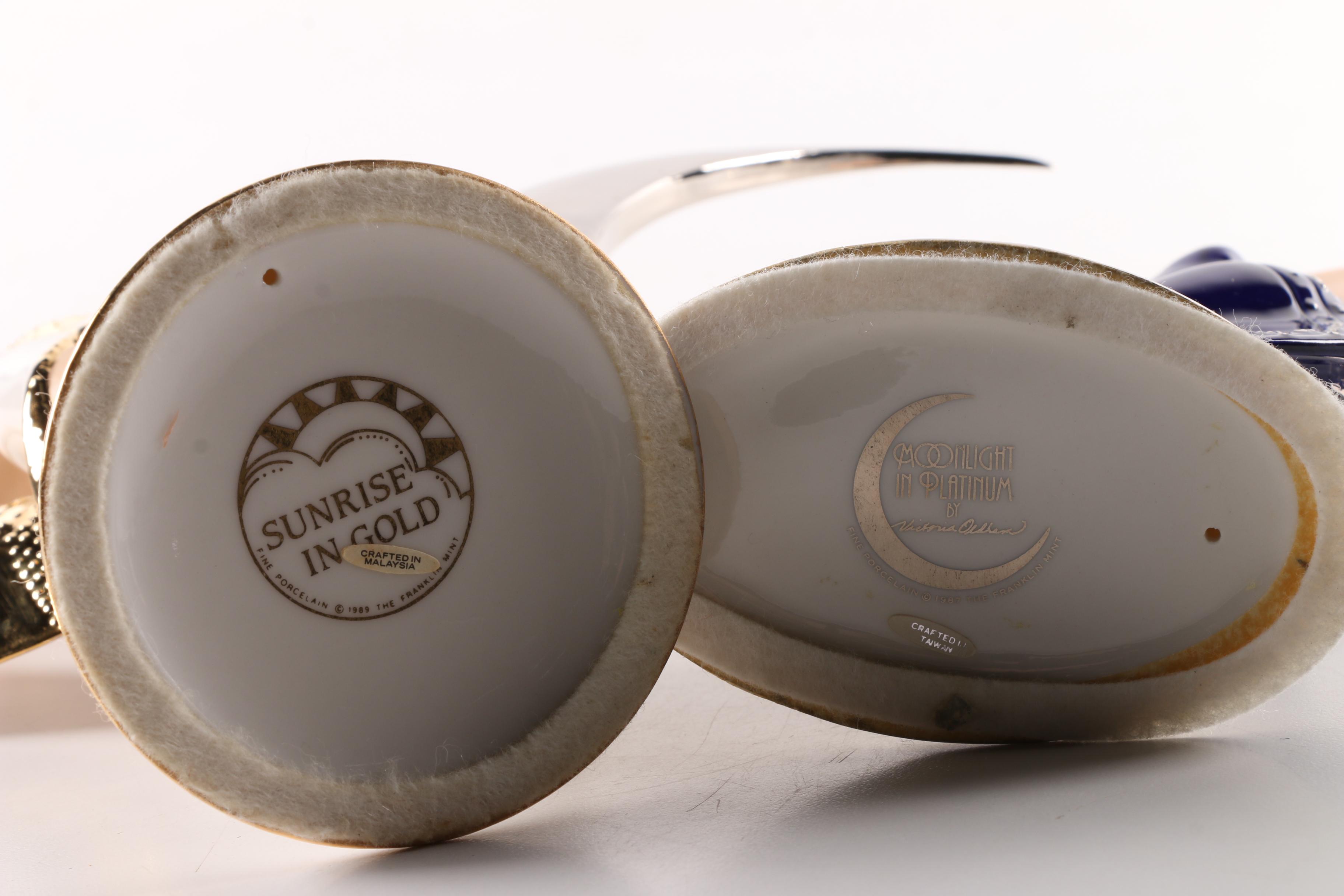 Franklin Mint "Moonlight in Platinum" and "Sunrise in Gold" Porcelain Figurines