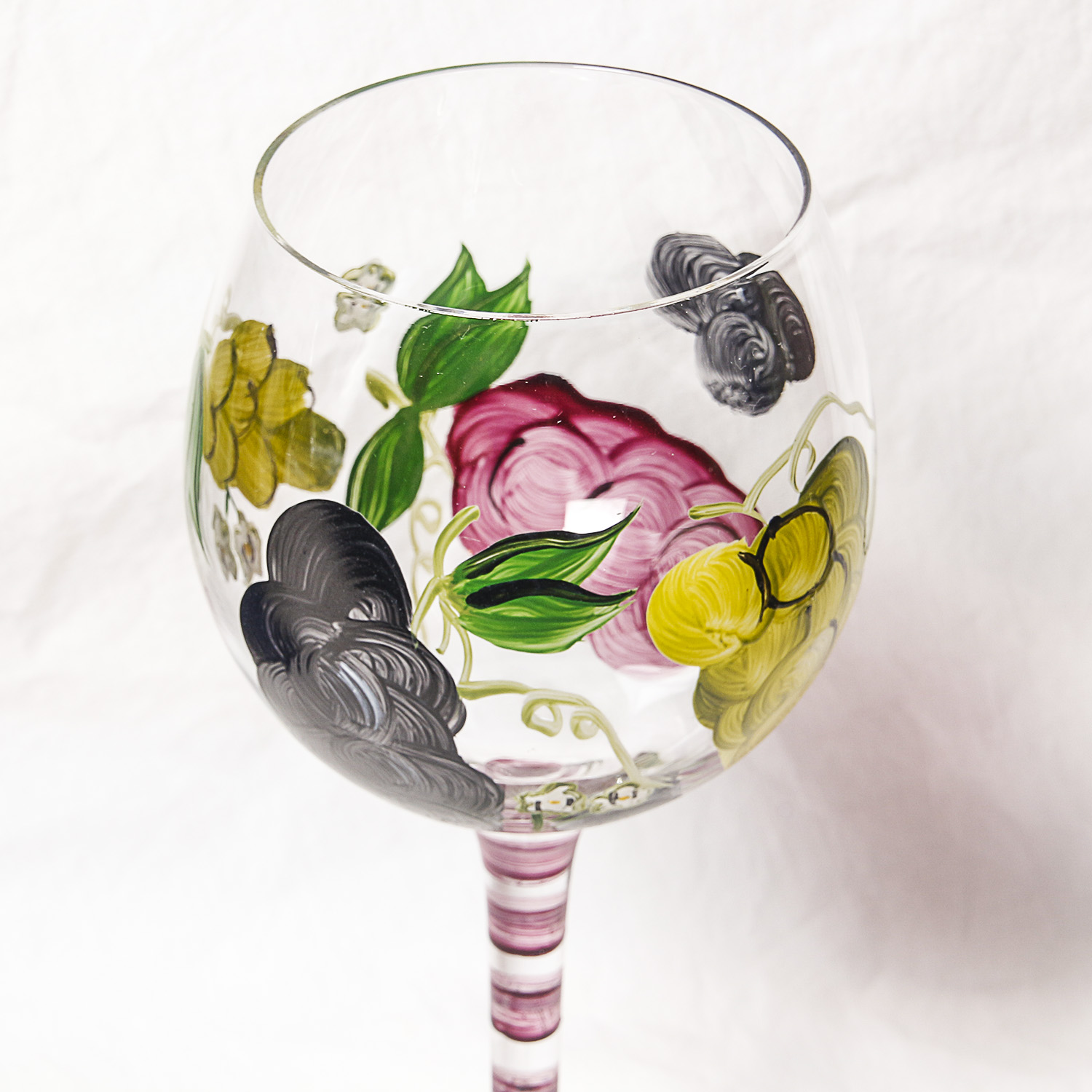 Hand Painted Wine Glasses and Vintage Welch's Grape Jelly Tin