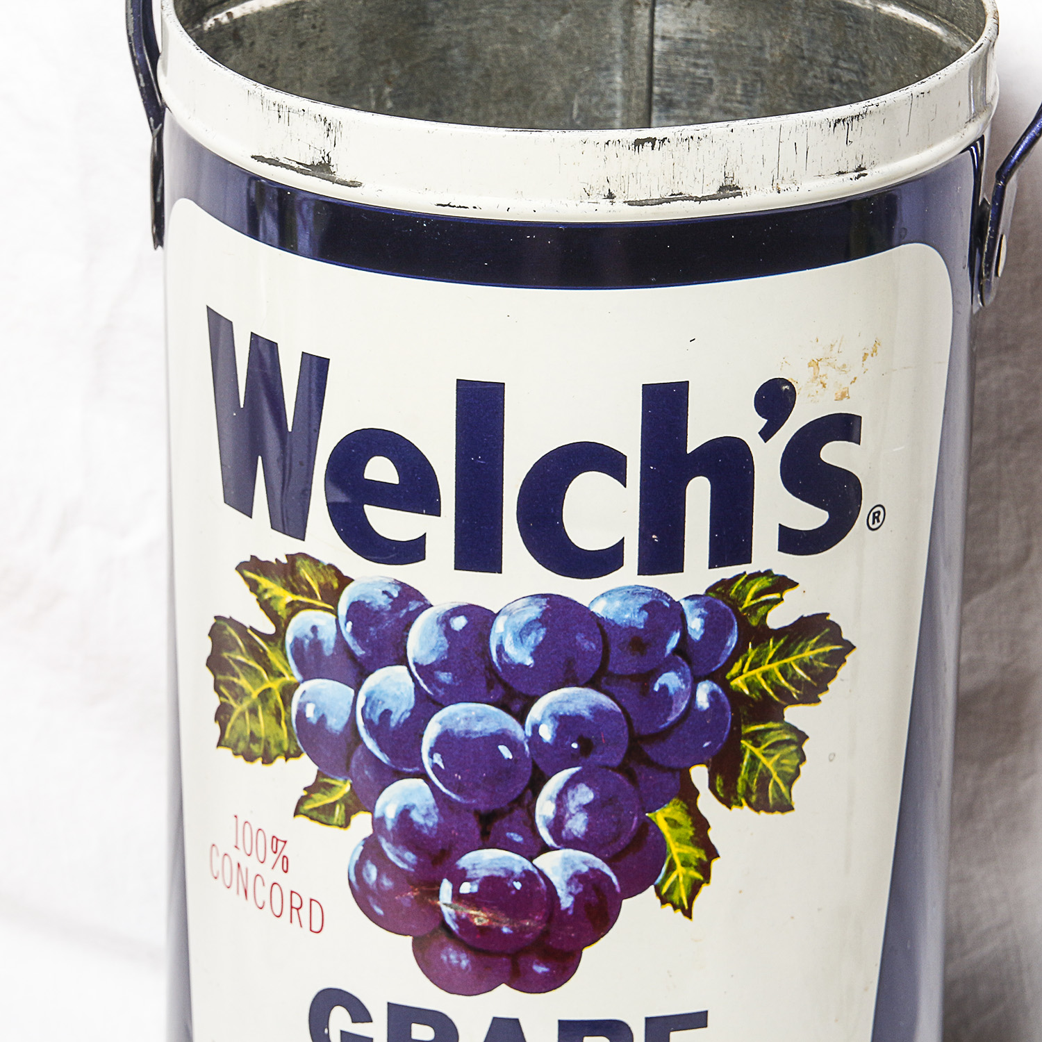 Hand Painted Wine Glasses and Vintage Welch's Grape Jelly Tin