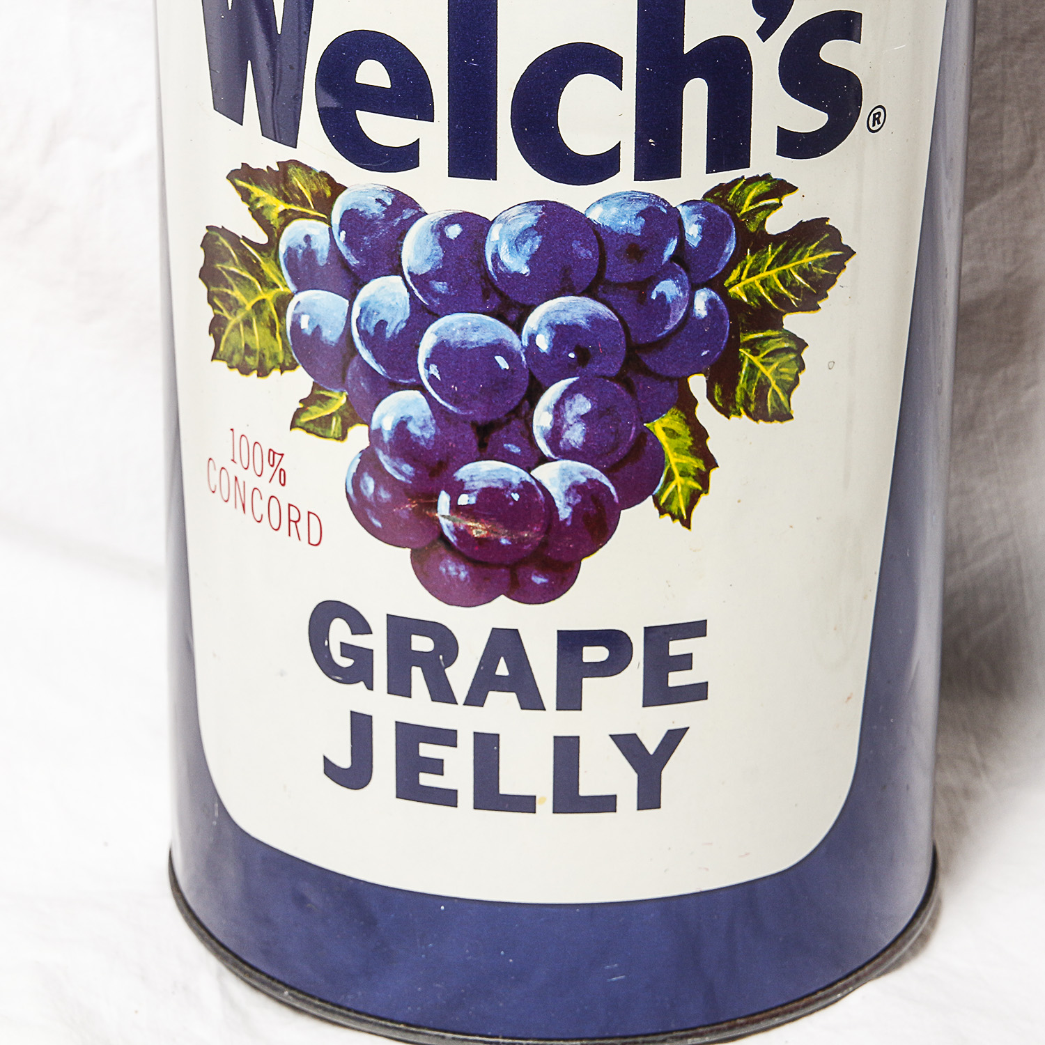 Hand Painted Wine Glasses and Vintage Welch's Grape Jelly Tin