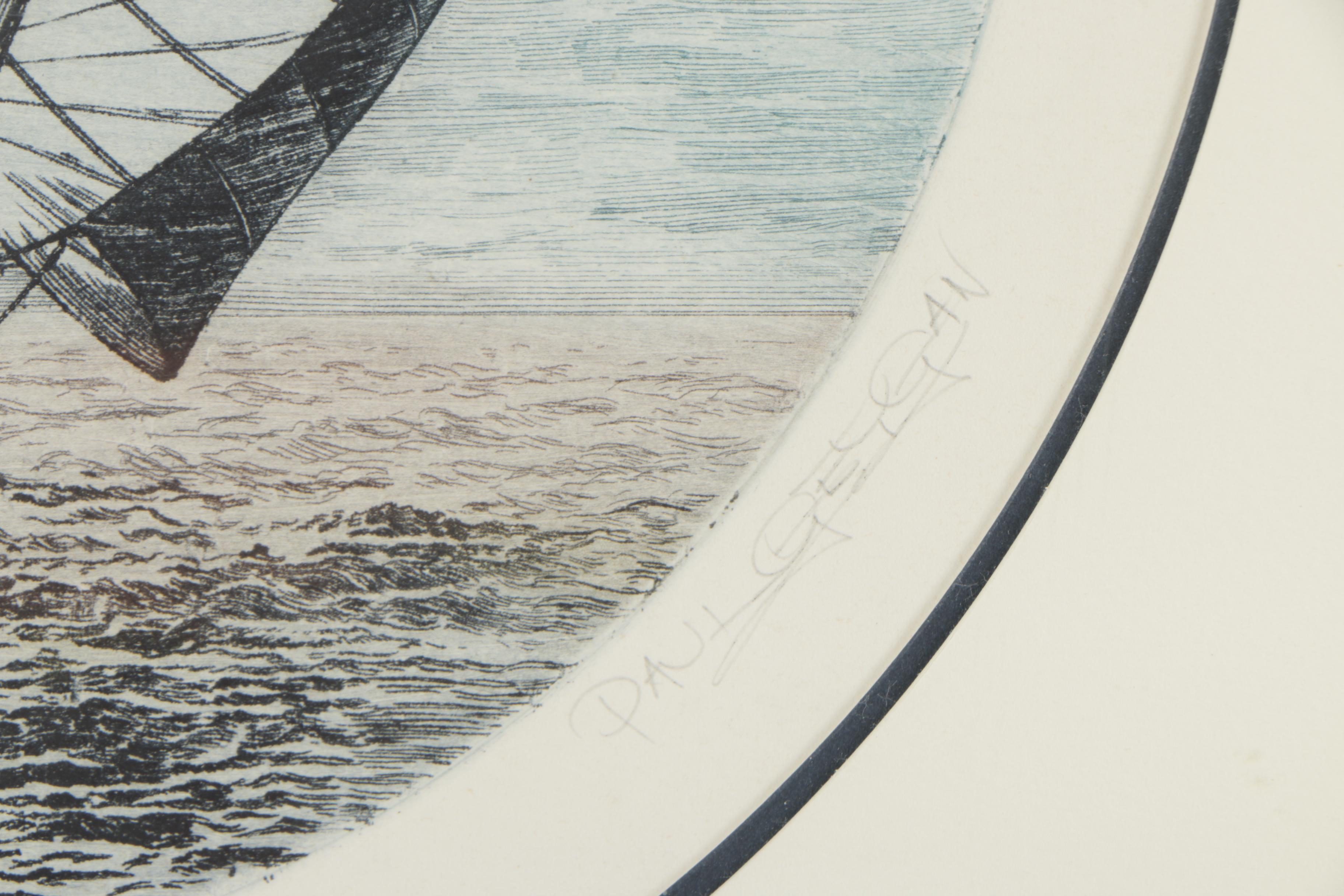Paul Geygan Colored Engraving "Evening Sail"