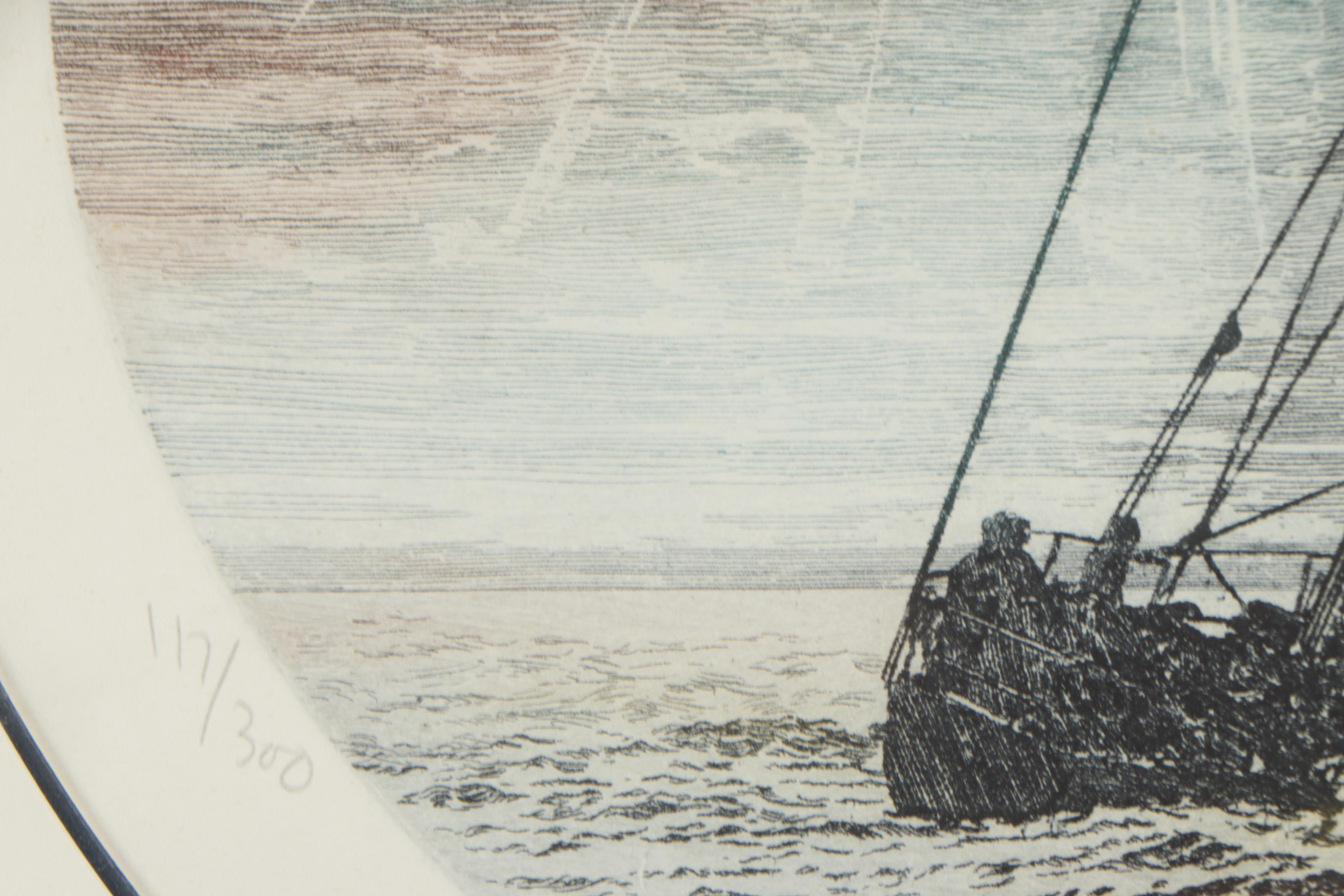 Paul Geygan Colored Engraving "Evening Sail"