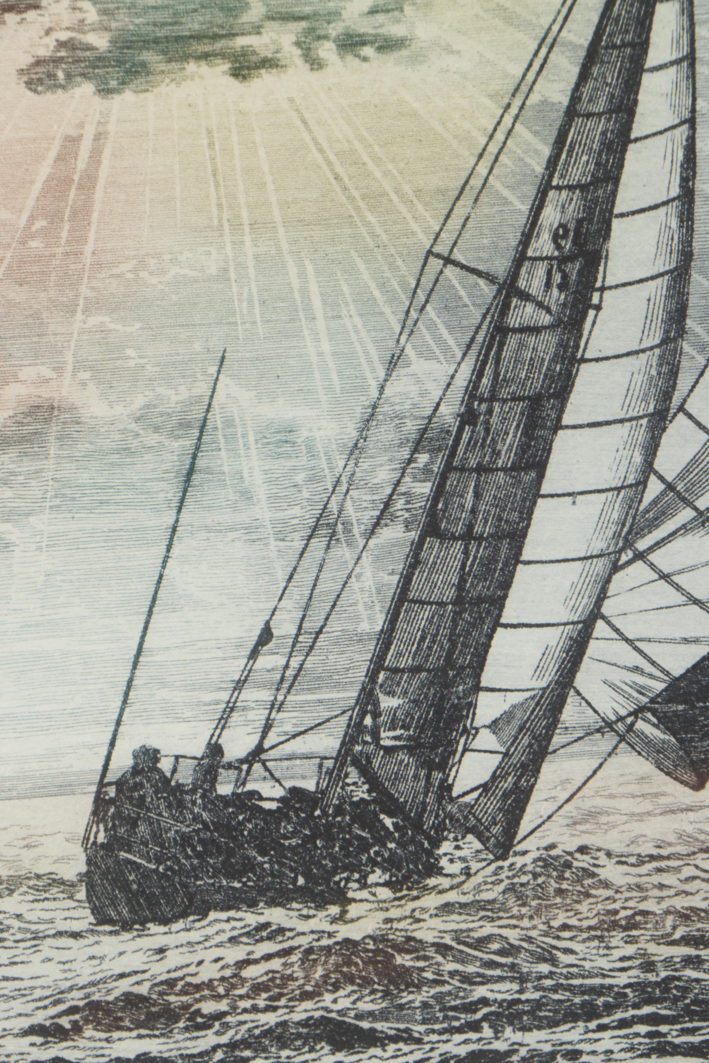 Paul Geygan Colored Engraving "Evening Sail"