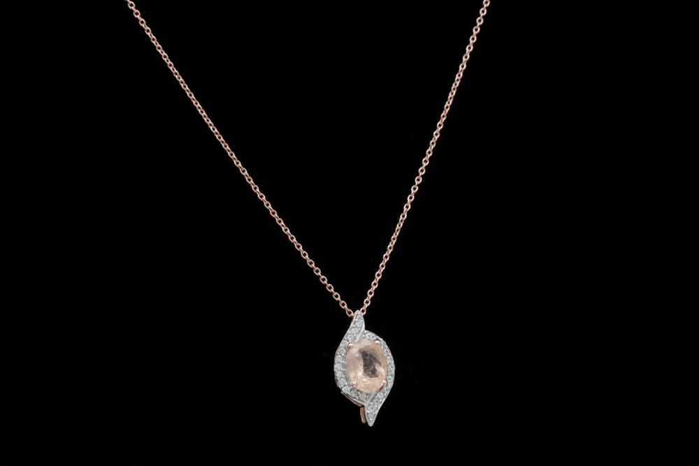Rose Gold Wash on Sterling Silver, Morganite and White Zircon Pendant with Chain