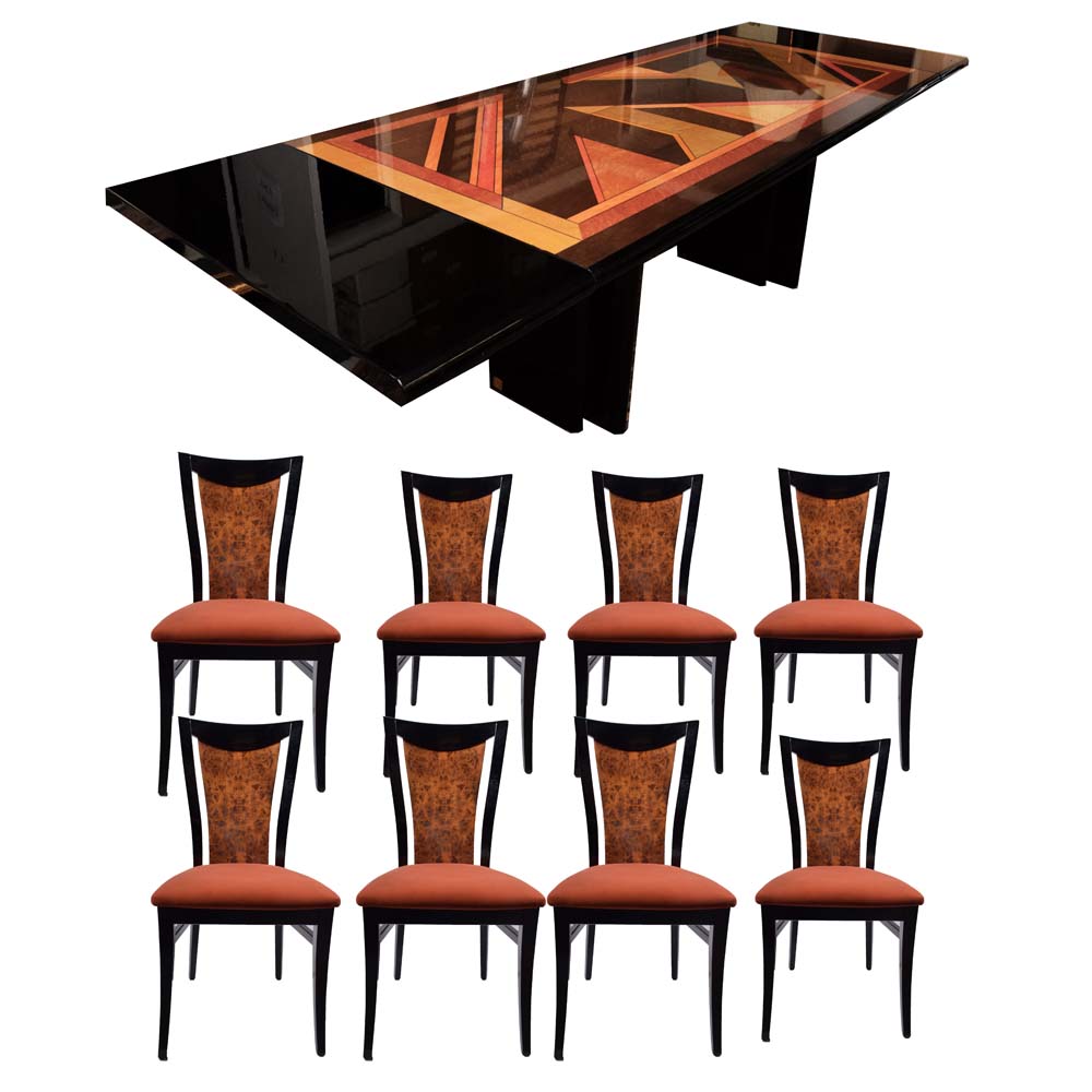 Italian Constantini Pietro Laquered Maple and Burlwood Dining Set