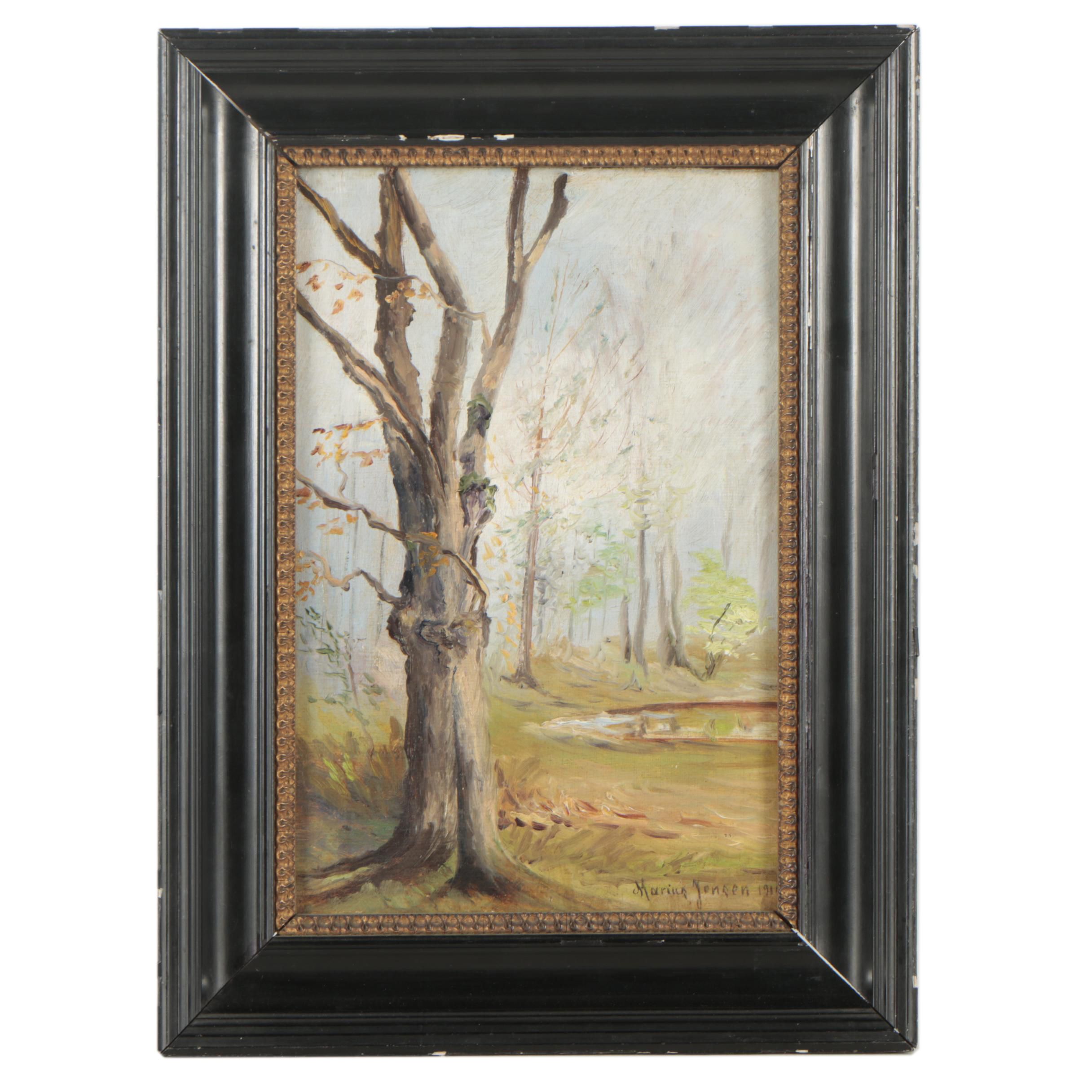 Marius Jensen Oil Painting of a Forest Landscape