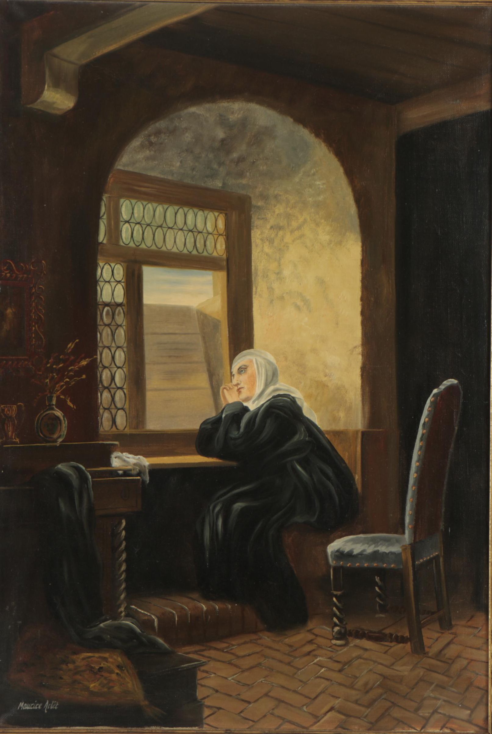 Maurice Arlét Copy Painting After Gustav Adolf Kuntz "Ein Gruß aus der Welt"