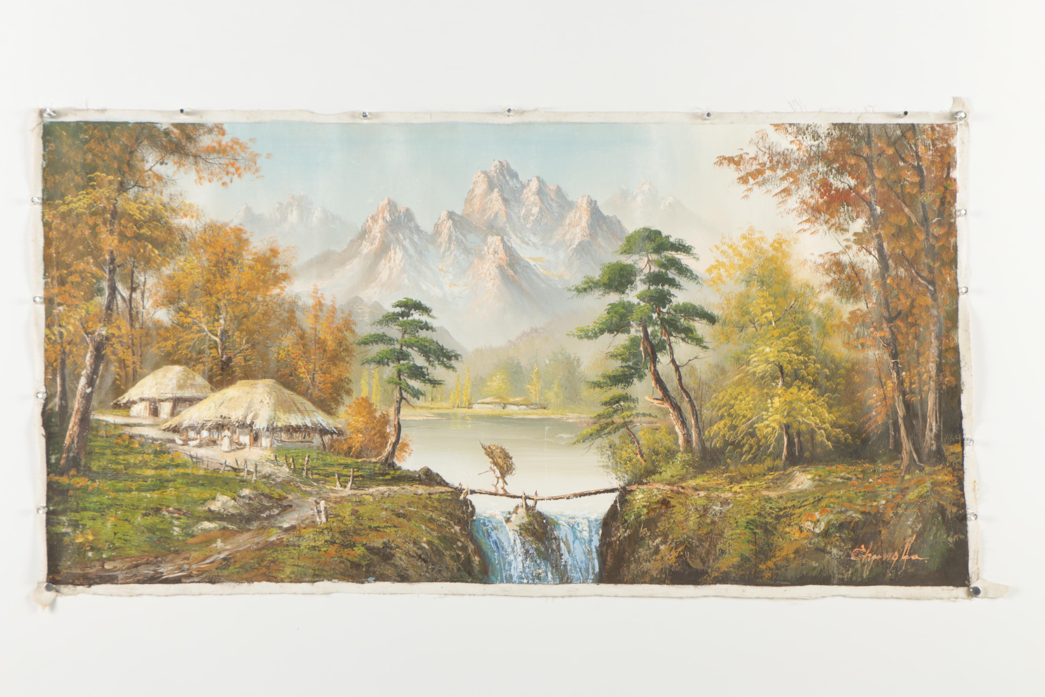 Oil Painting of Mountainous Landscape