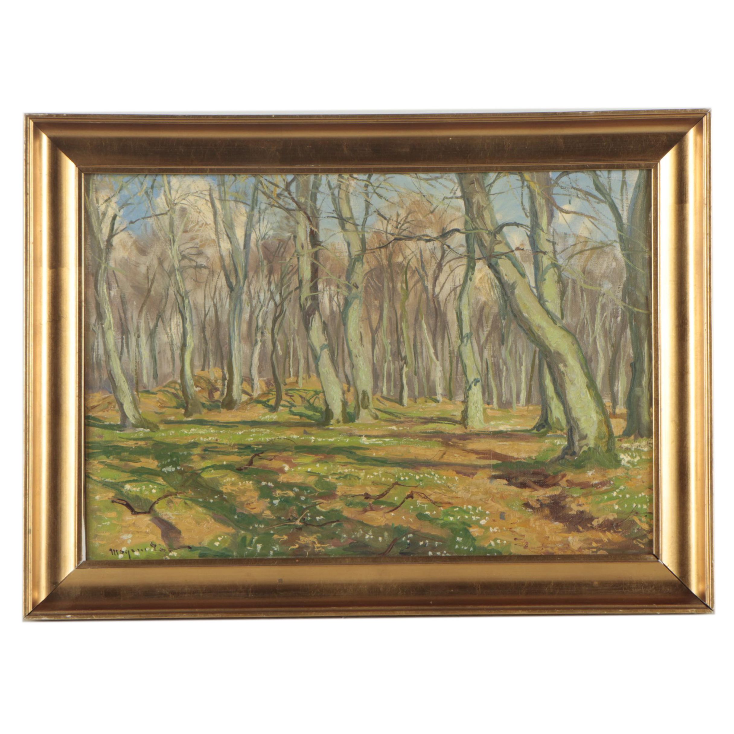 Mogens Ege Oil Painting of Early Spring Landscape