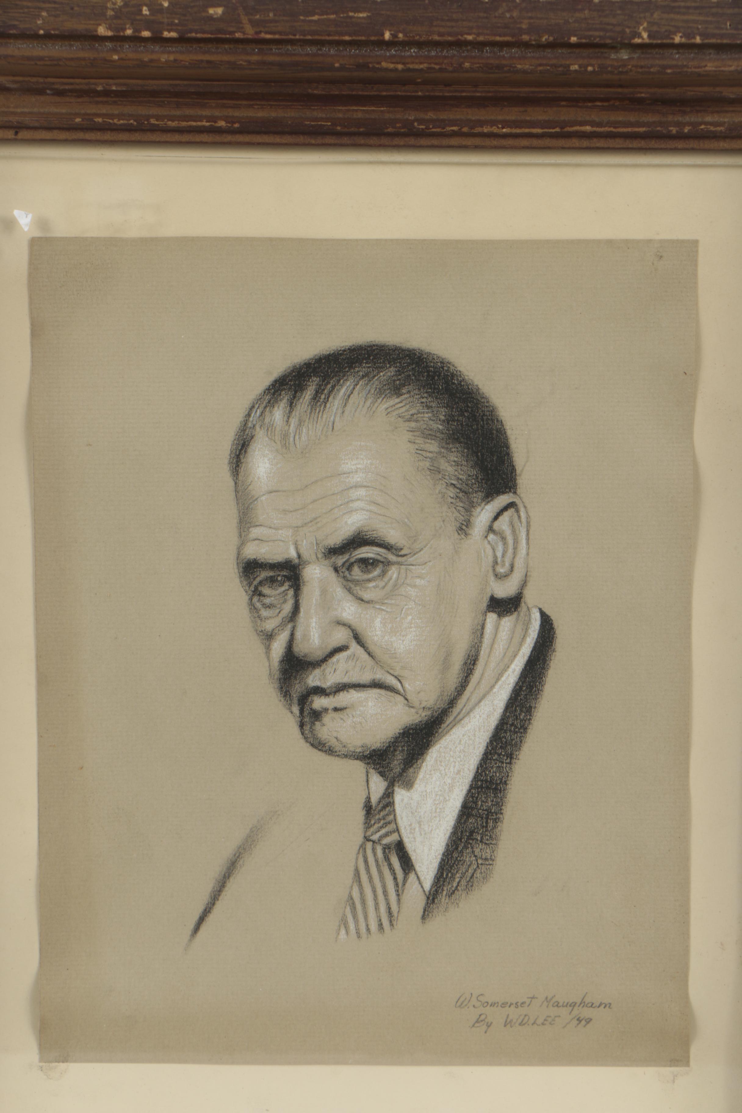 1949 W. D. Lee Charcoal Drawing of W. Somerset Maugham