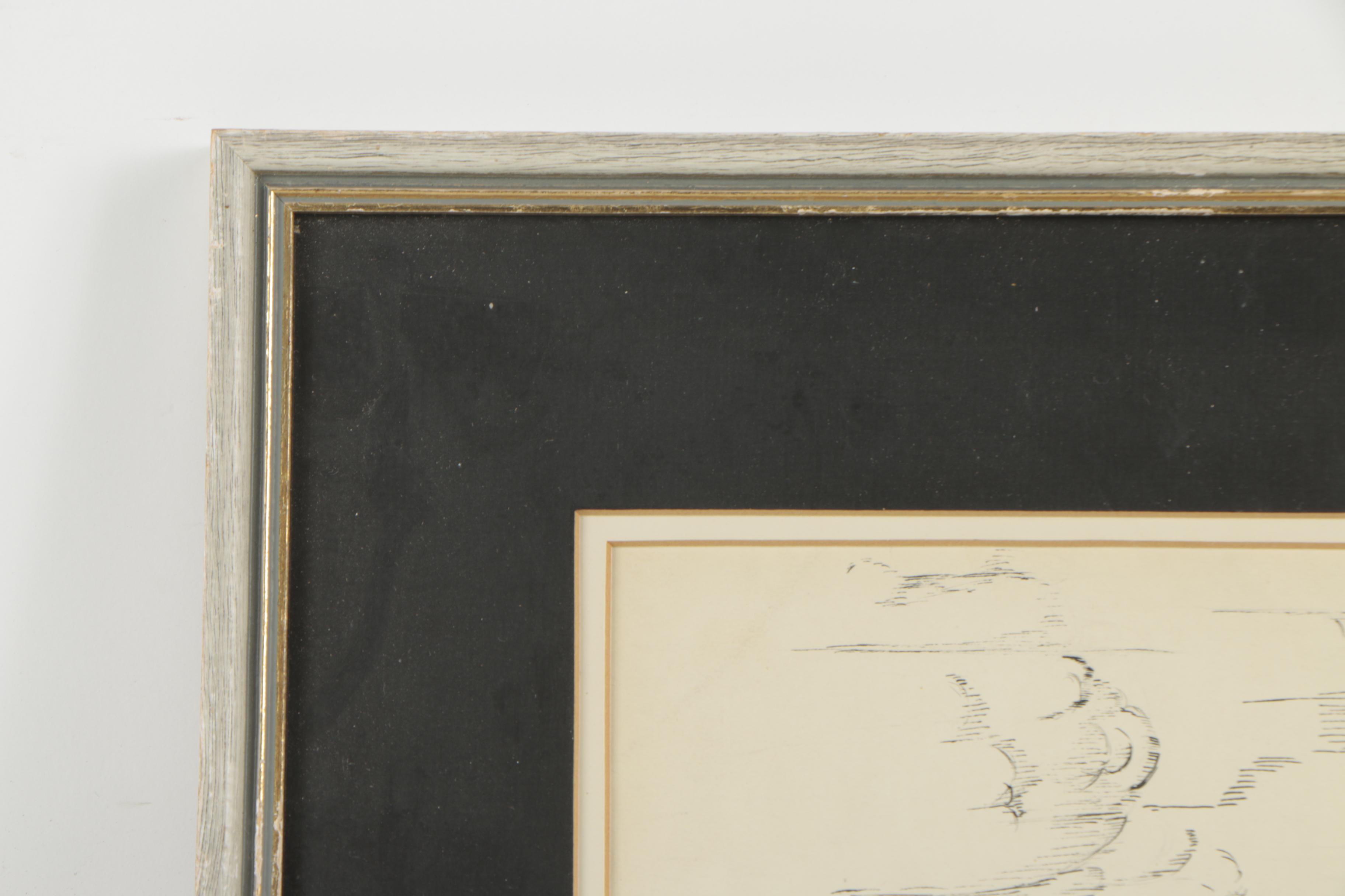 C.A.S. Late 20th Century Ink Drawing "The Beach"