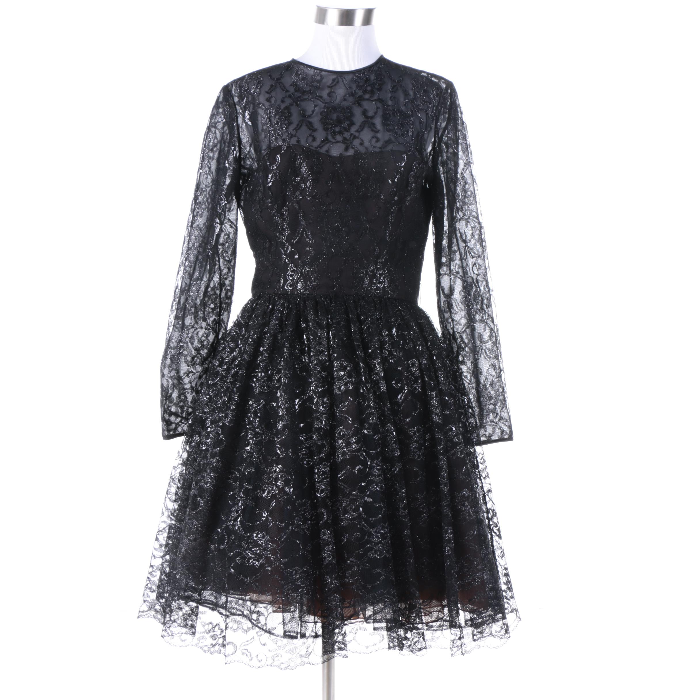 Women's Vintage Oscar de la Renta Studio Metallic Lurex Lace Fit and Flare Dress