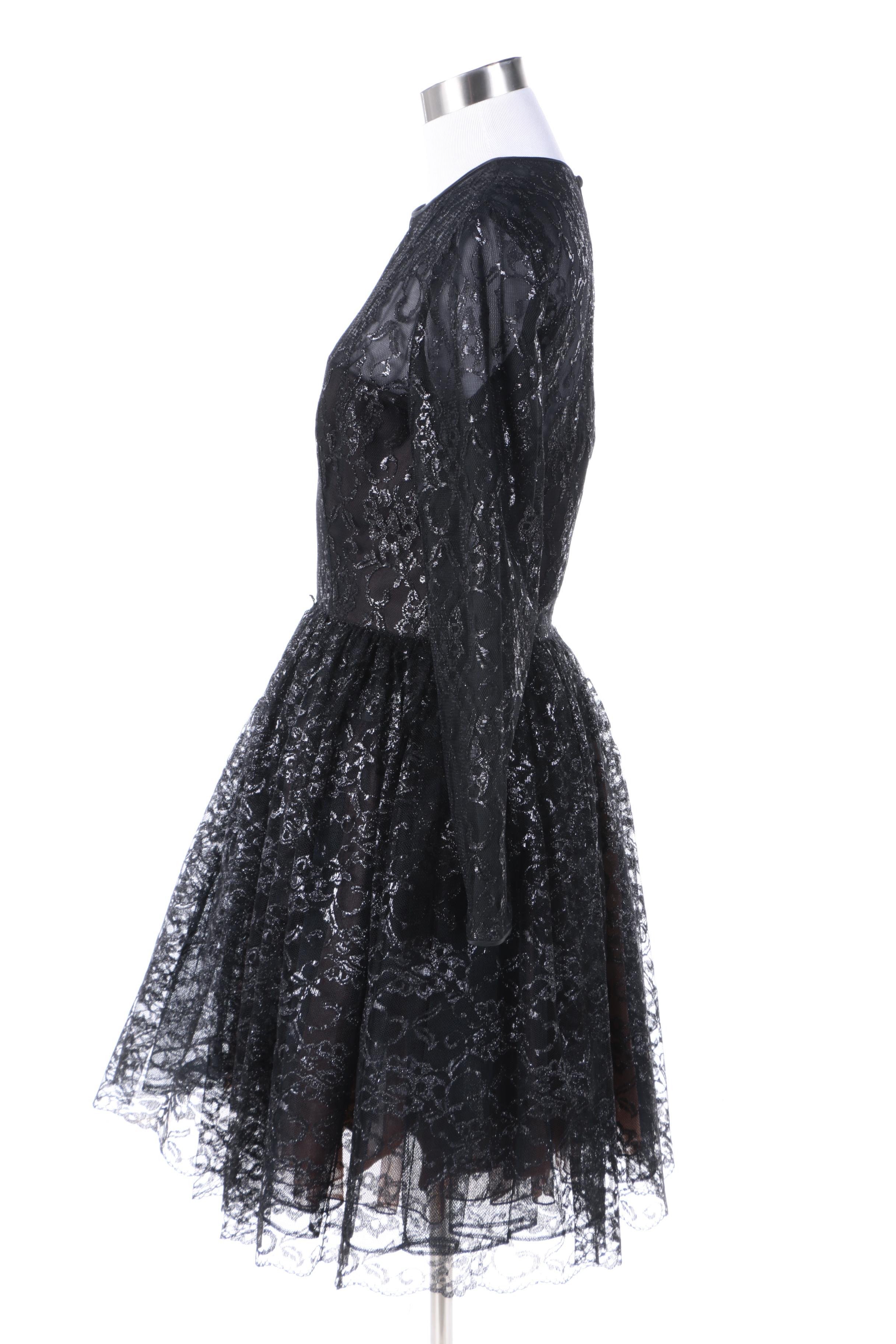 Women's Vintage Oscar de la Renta Studio Metallic Lurex Lace Fit and Flare Dress