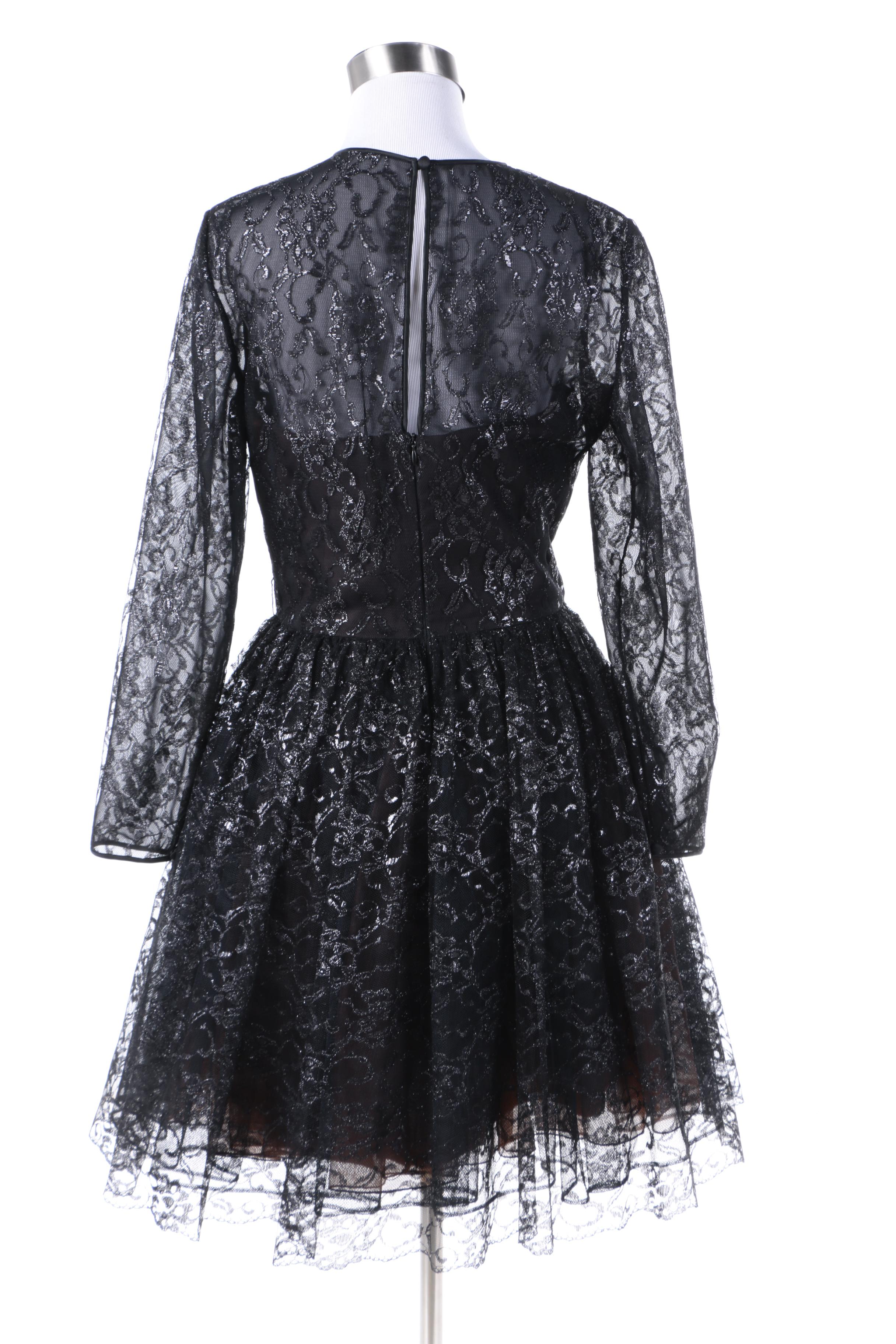 Women's Vintage Oscar de la Renta Studio Metallic Lurex Lace Fit and Flare Dress