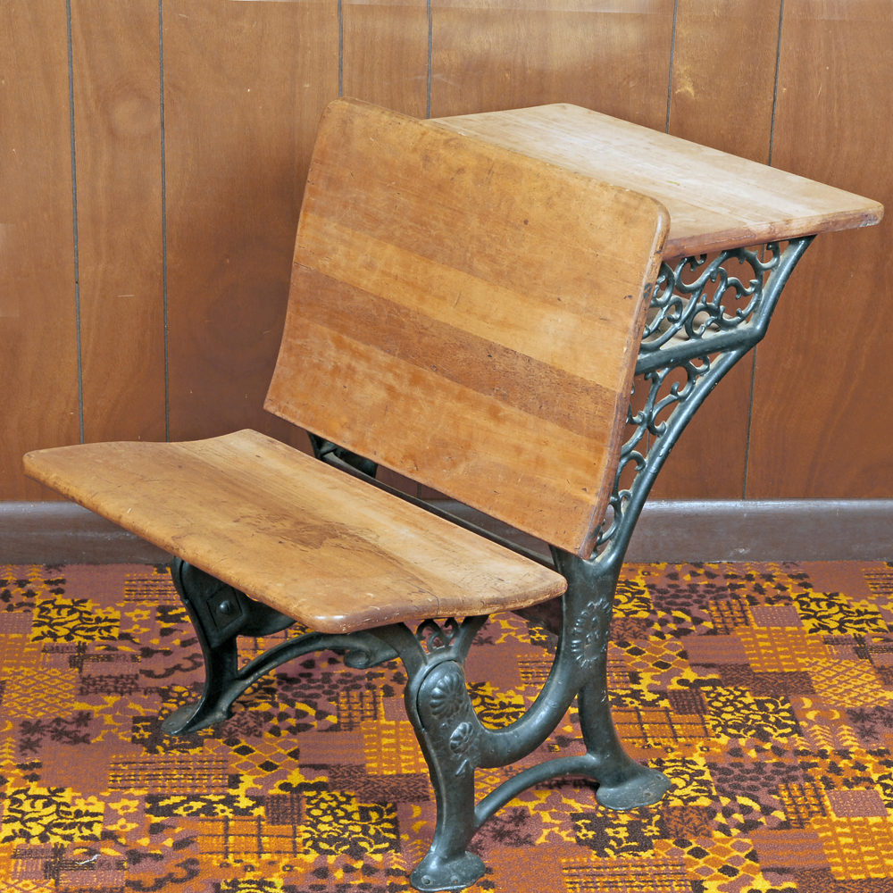 Antique Thomas Kane & Co. Maple and Cast Iron School Desk