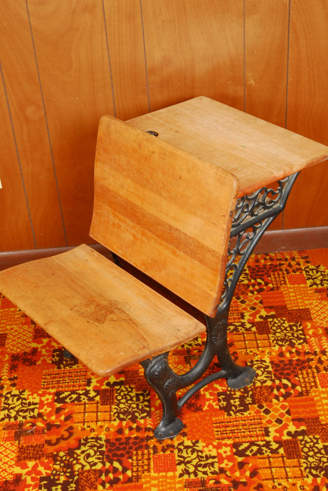 Antique Thomas Kane & Co. Maple and Cast Iron School Desk