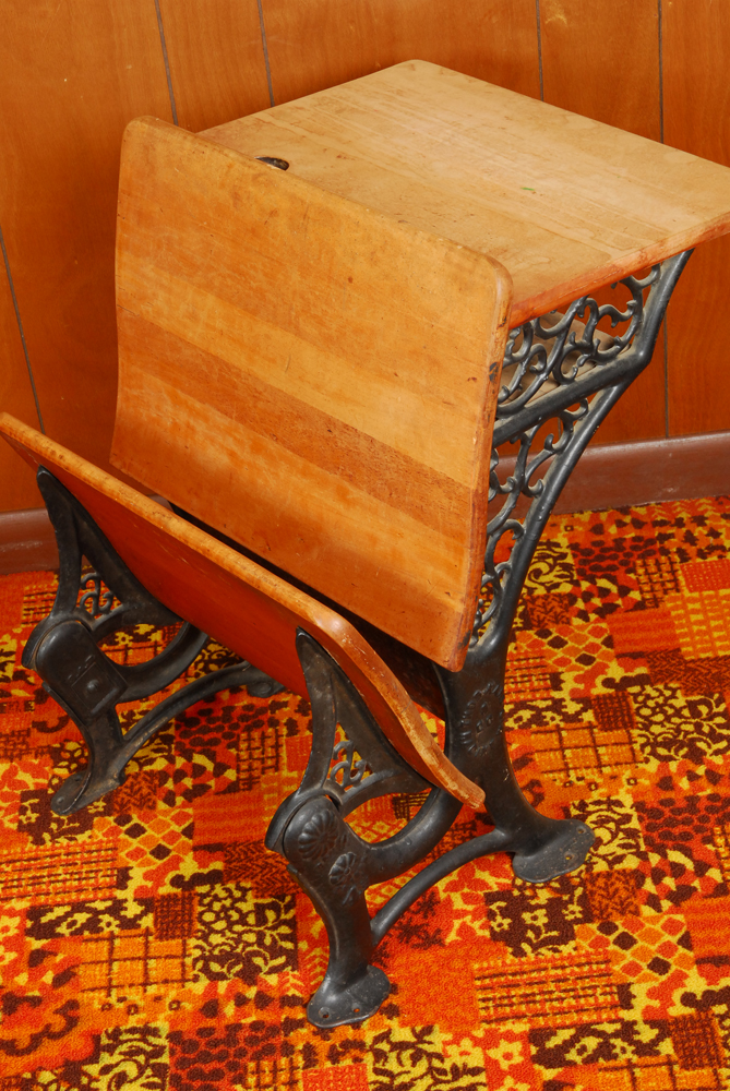 Antique Thomas Kane & Co. Maple and Cast Iron School Desk