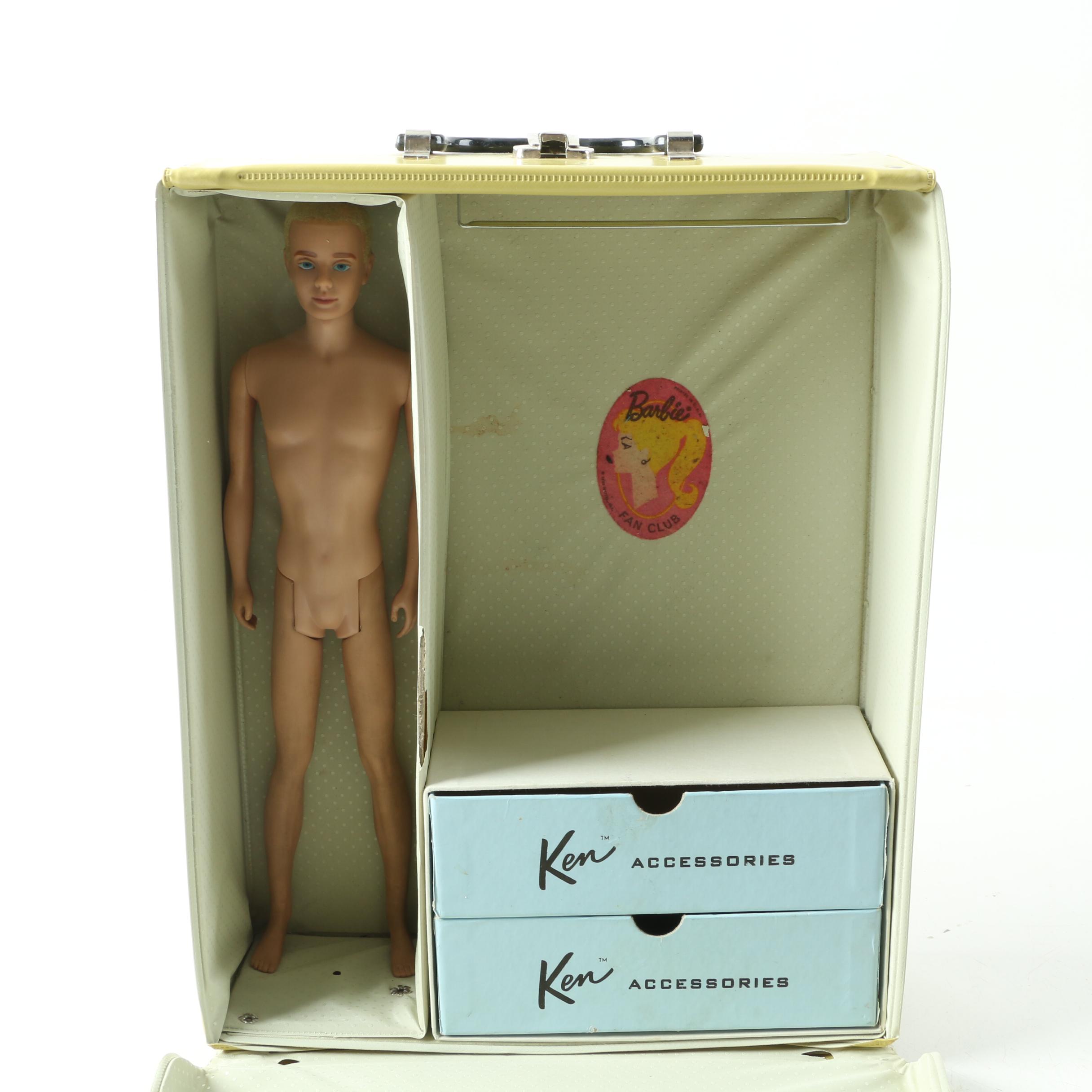 1960s Mattel "Ken" Doll with Ponytail Carrying Case