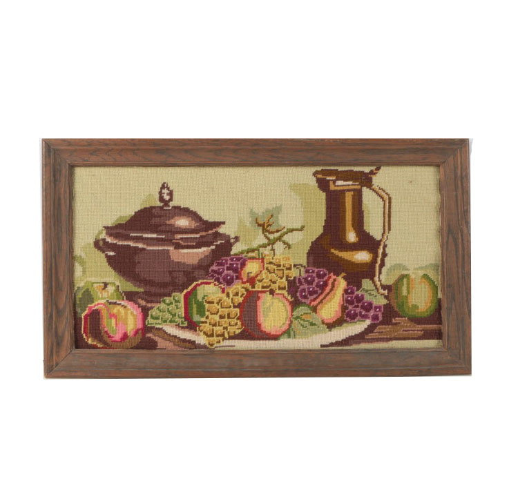 1970s Columbia-Minerva Needlepoint of Still Life with Fruit