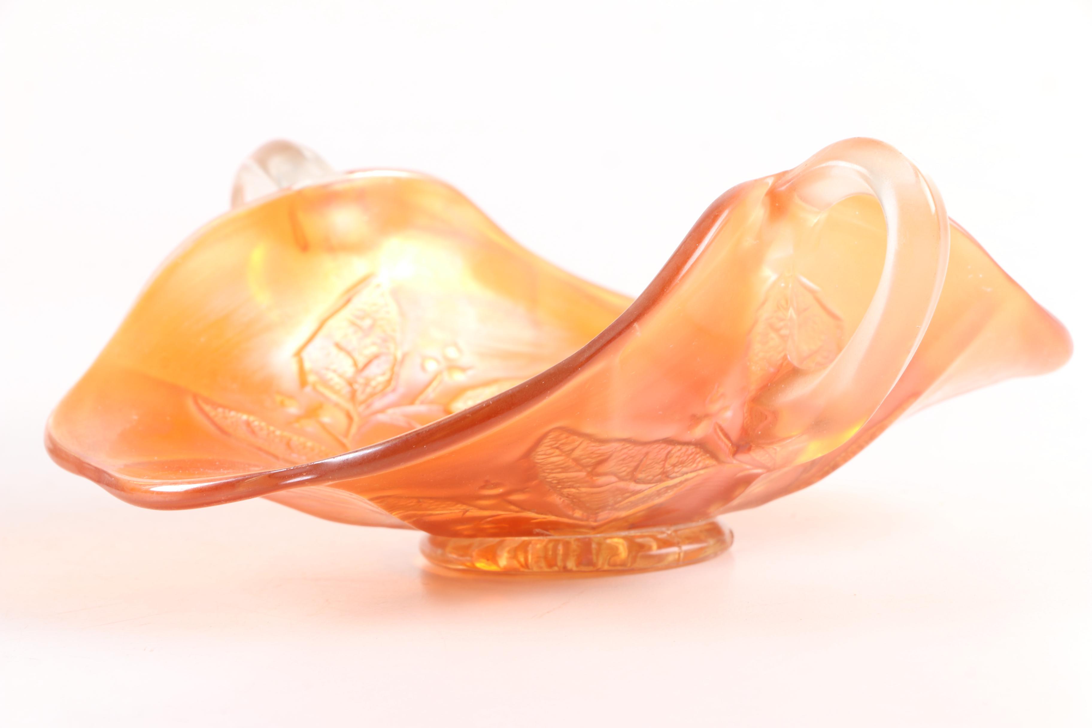 Colony "Harvest Grape" Blue Carnival Pitcher and Marigold Two Handled Dish