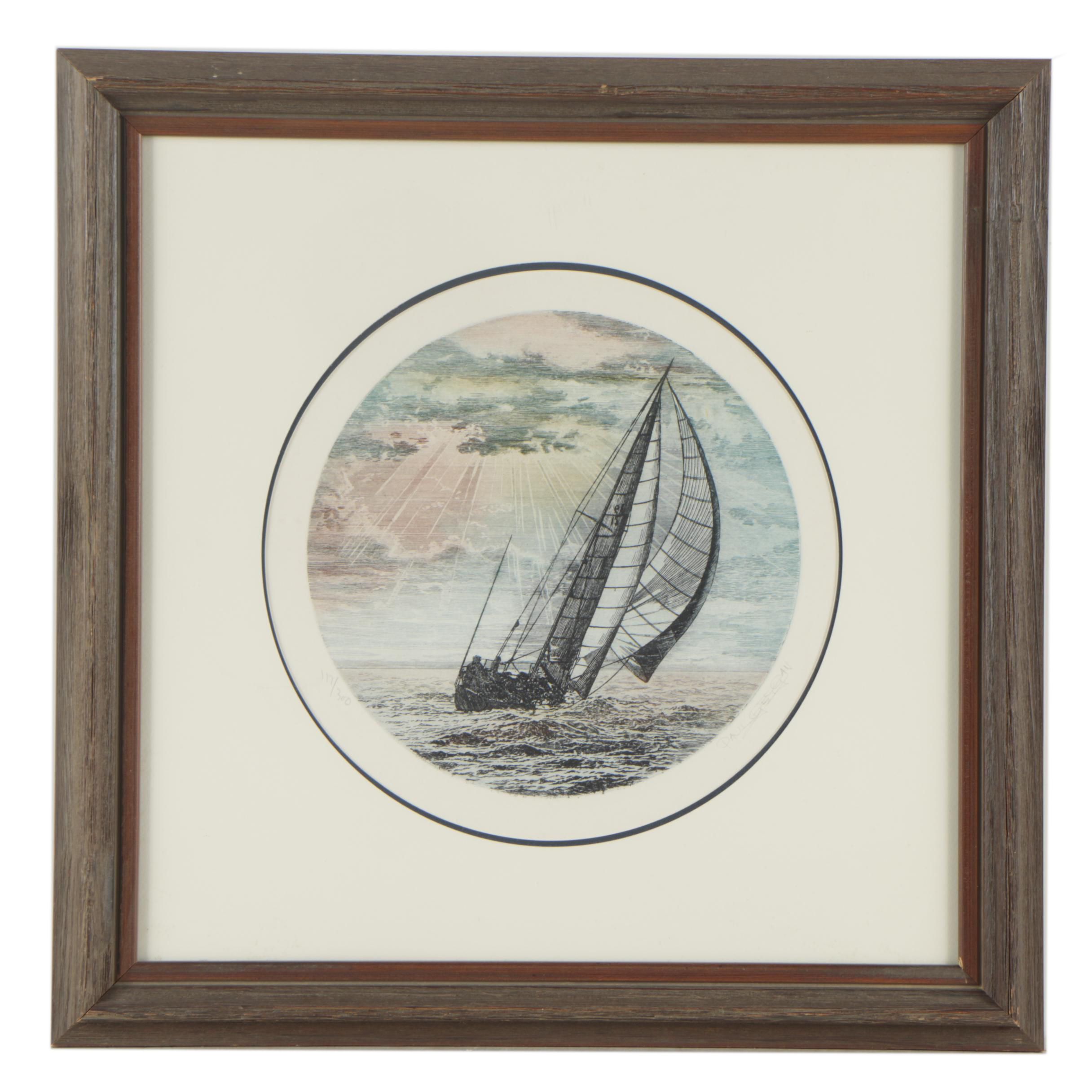 Paul Geygan Colored Engraving "Evening Sail"