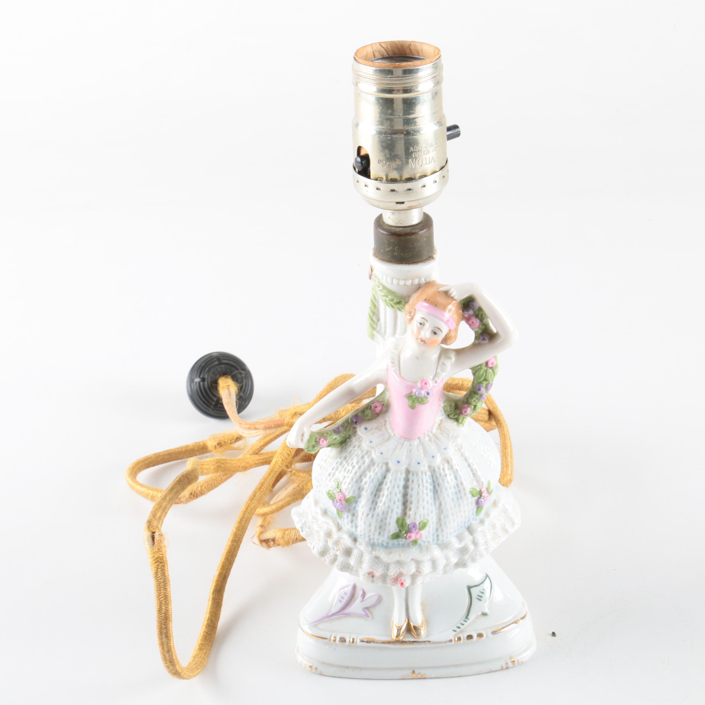 Dresden Style Porcelain Figurine Lamp