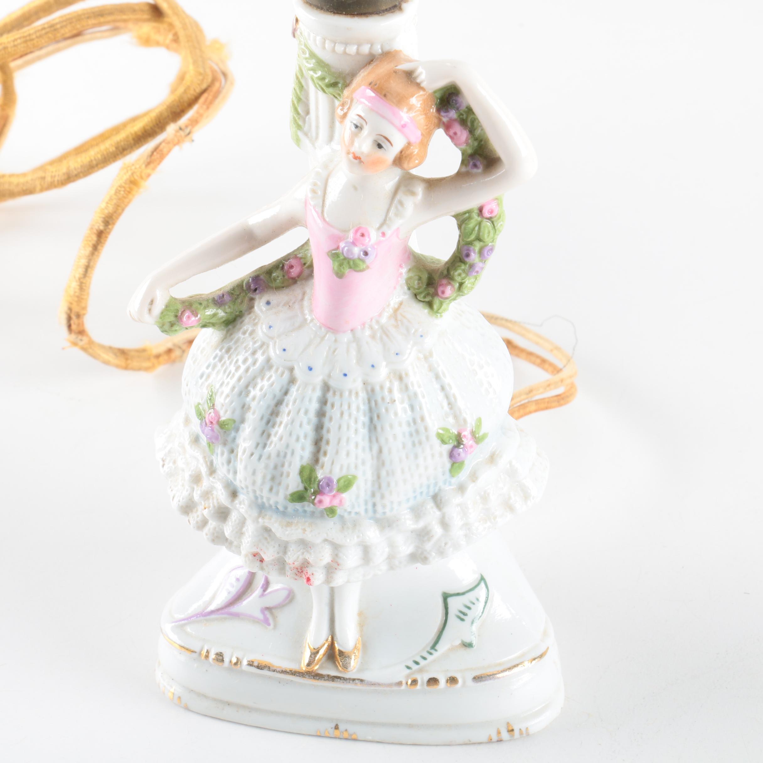 Dresden Style Porcelain Figurine Lamp